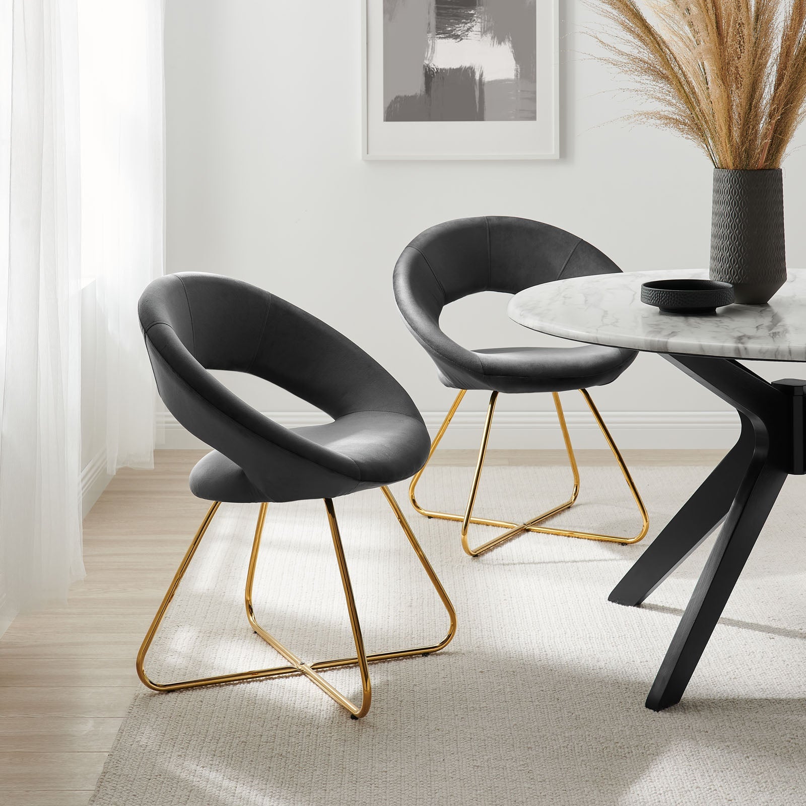 Modway Nouvelle Performance Velvet Dining Chair Set of 2 | Dining Chairs | Modishstore-15