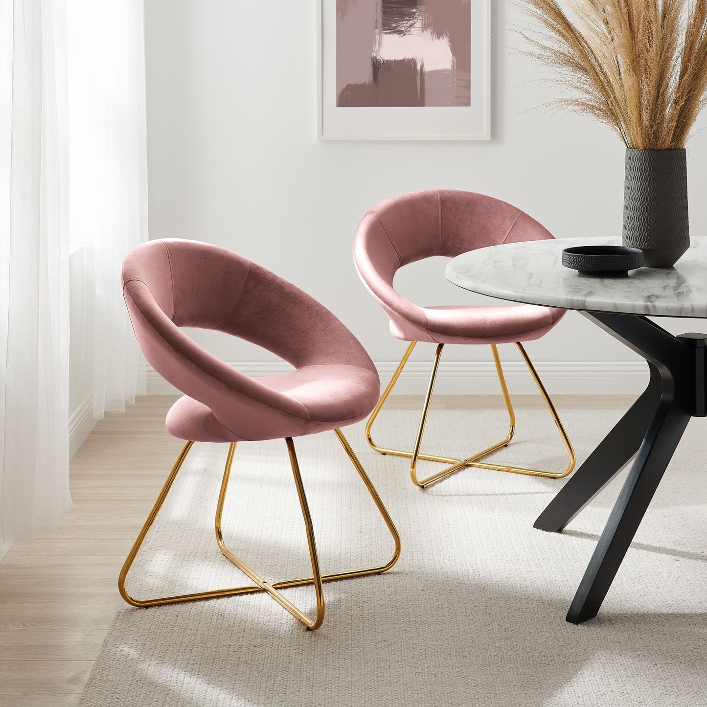 Modway Nouvelle Performance Velvet Dining Chair Set of 2 | Dining Chairs | Modishstore-31