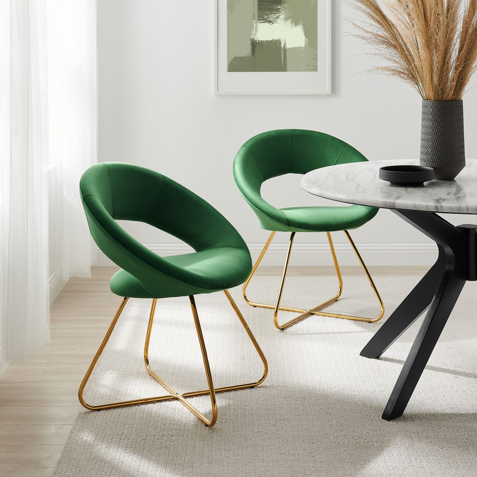 Modway Nouvelle Performance Velvet Dining Chair Set of 2 | Dining Chairs | Modishstore-39