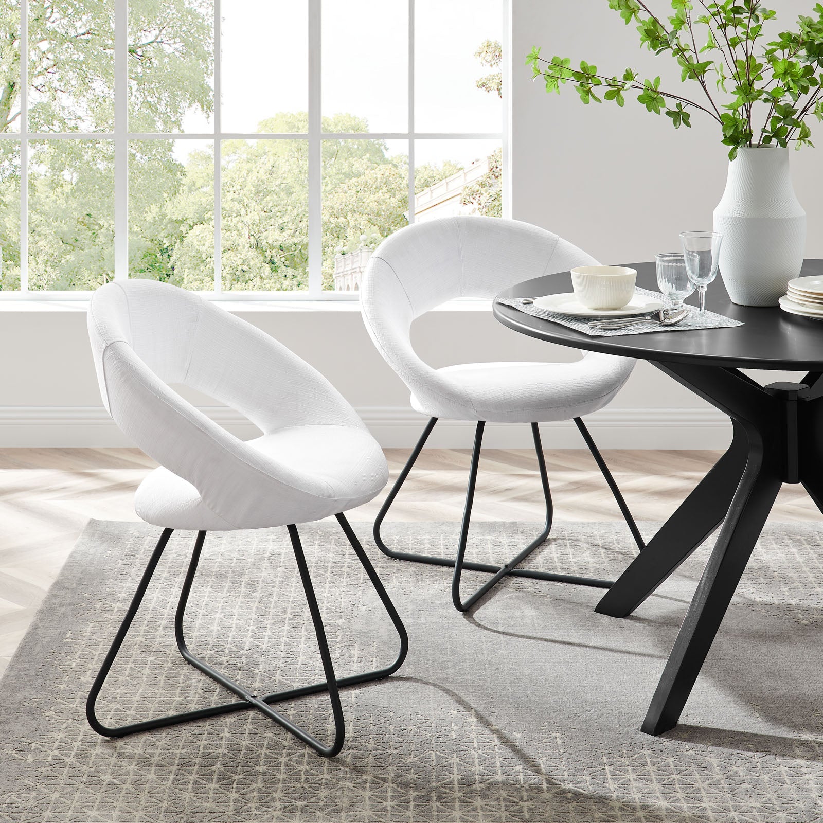 Modway Nouvelle Upholstered Fabric Dining Chair Set of 2 | Dining Chairs | Modishstore-21