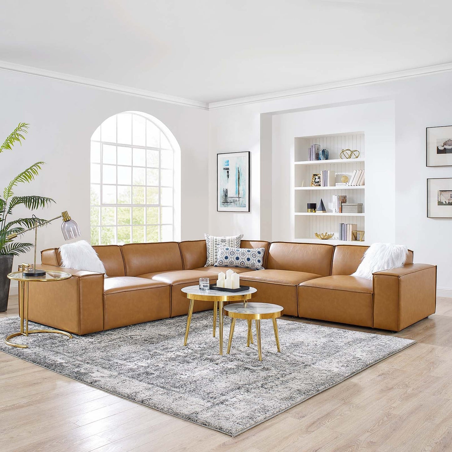 Modway Restore 5-Piece Vegan Leather Sectional Sofa EEI-4712-TAN | Sofas | Modishstore