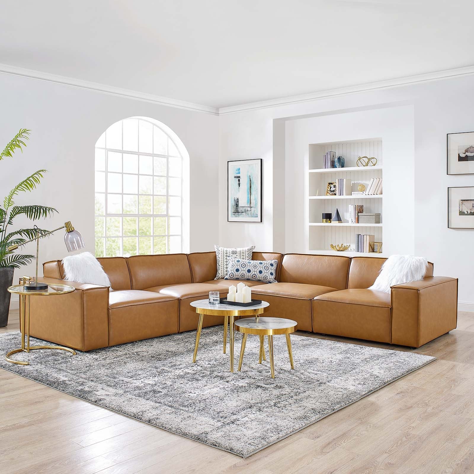 Modway Restore 5-Piece Vegan Leather Sectional Sofa EEI-4712-TAN | Sofas | Modishstore