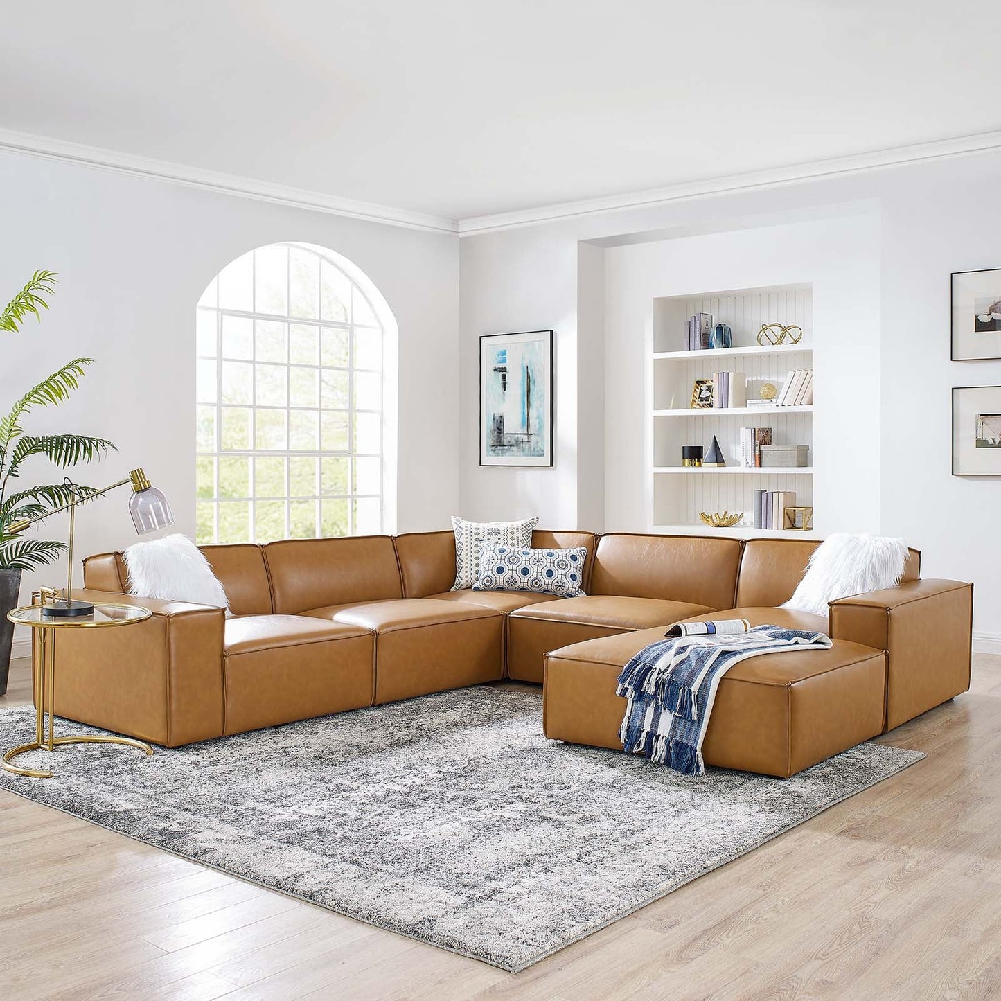 Modway Restore 6-Piece Vegan Leather Sectional Sofa EEI-4714-TAN | Sofas | Modishstore