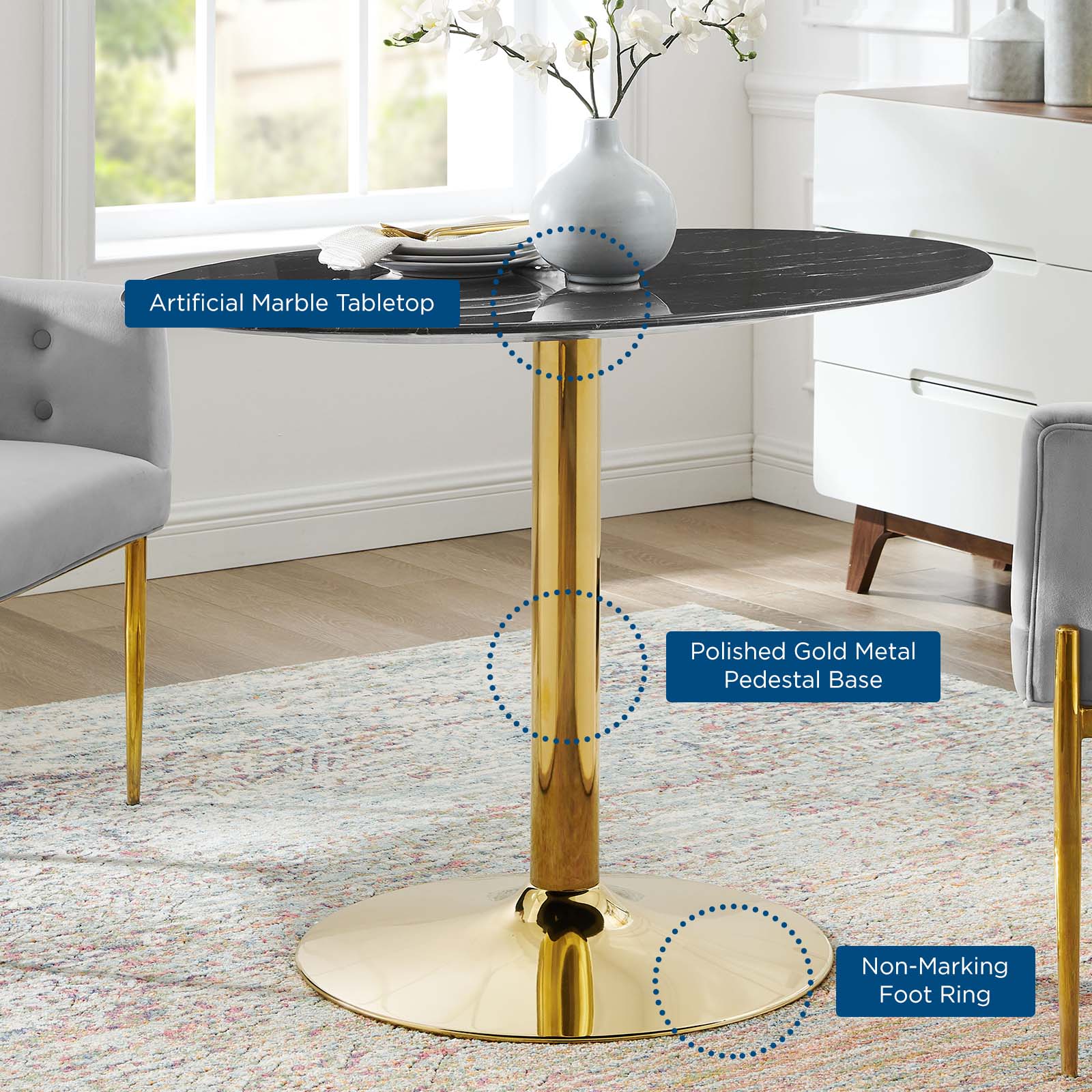 Modway Verne 42" Artificial Marble Dining Table | Dining Tables | Modishstore-4