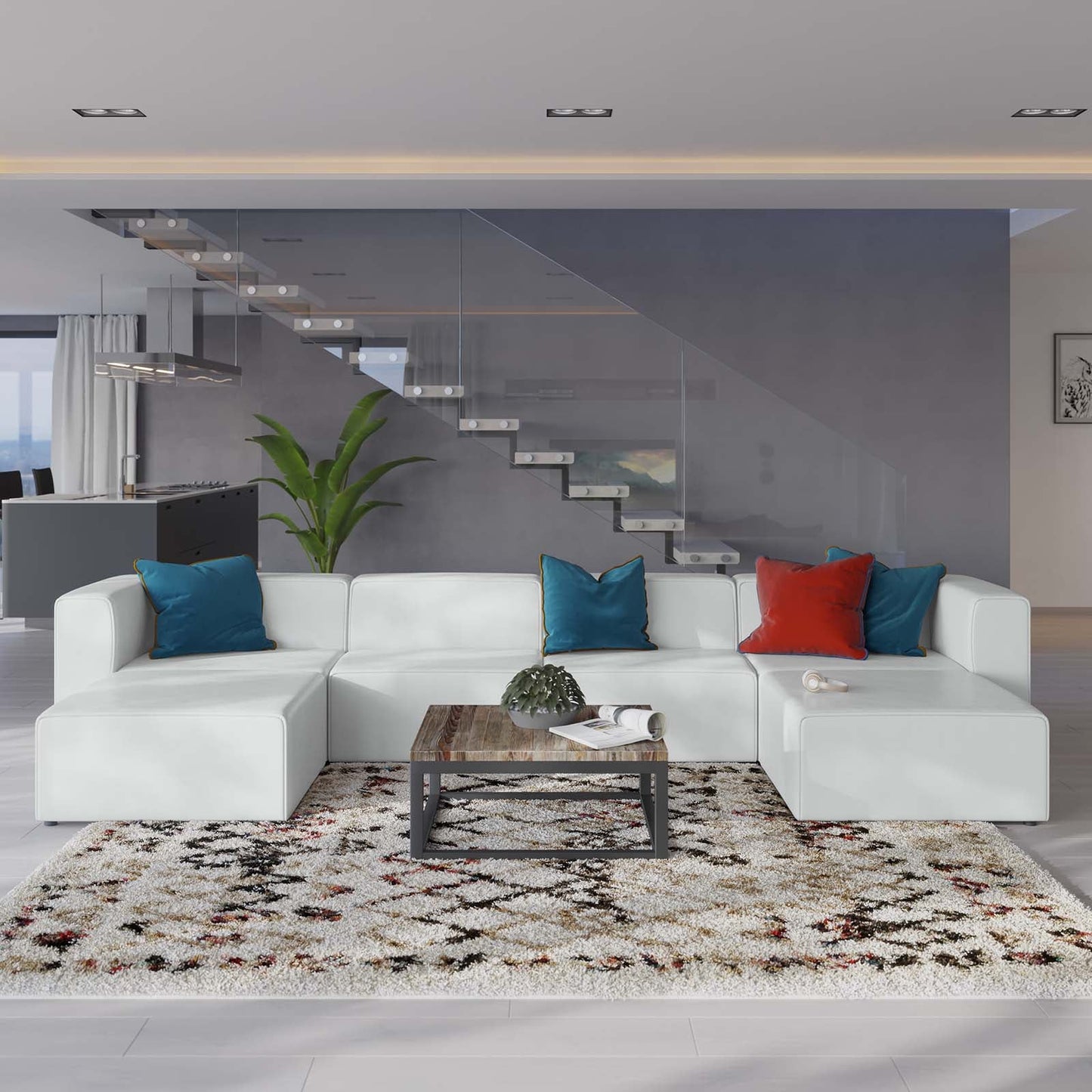 Modway Mingle Vegan Leather 4-Piece Sofa and 2 Ottomans Set | Sofas | Modishstore