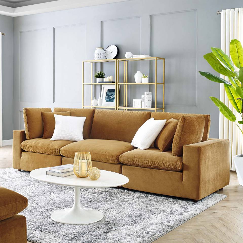 Modway Commix Down Filled Overstuffed Performance Velvet 3-Seater Sofa | Sofas