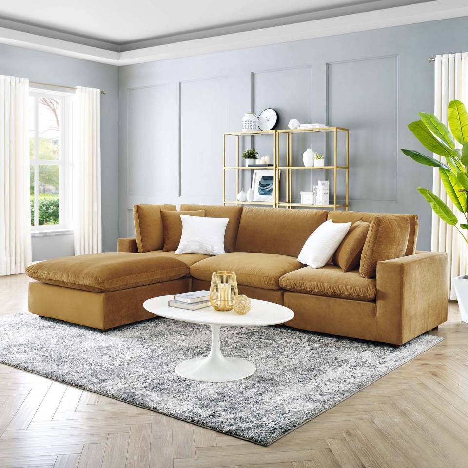 Modway Commix Down Filled Overstuffed Performance Velvet 4-Piece Sectional Sofa | Sofas