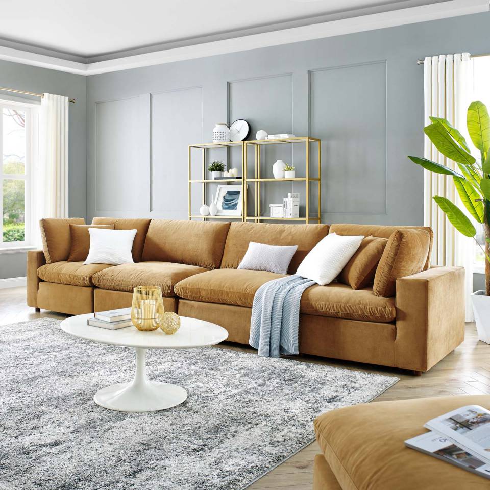 Modway Commix Down Filled Overstuffed Performance Velvet 4-Seater Sofa | Sofas