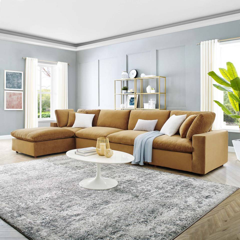 Modway Commix Down Filled Overstuffed Performance Velvet 5-Piece Sectional Sofa | Sofas