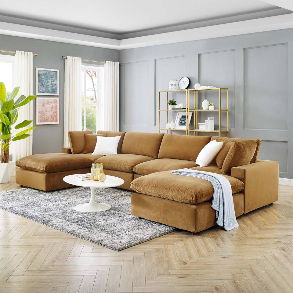 Modway Commix Down Filled Overstuffed Performance Velvet 6-Piece Sectional Sofa | Sofas