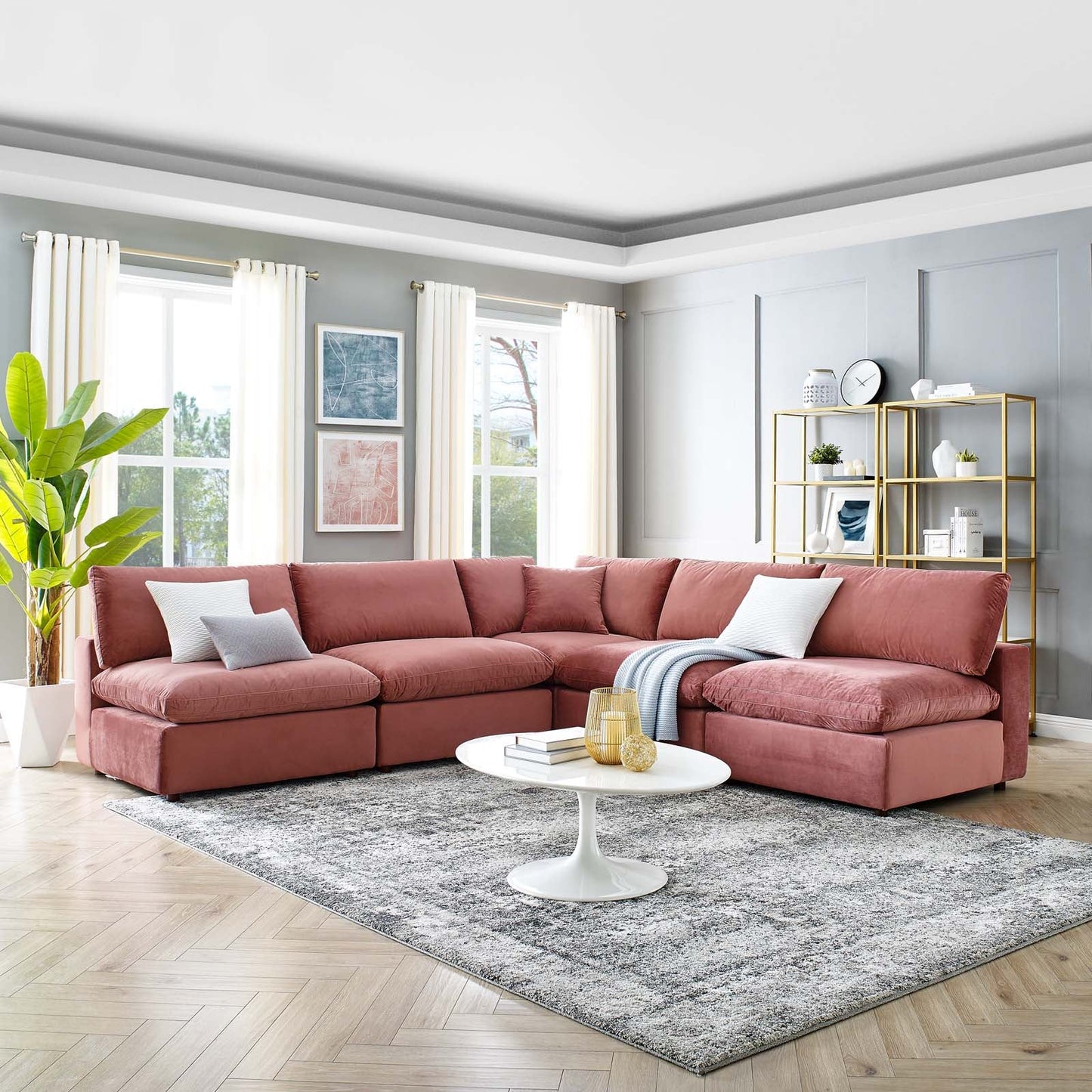 Modway Commix Down Filled Overstuffed Performance Velvet 5-Piece Sectional Sofa | Sofas | 