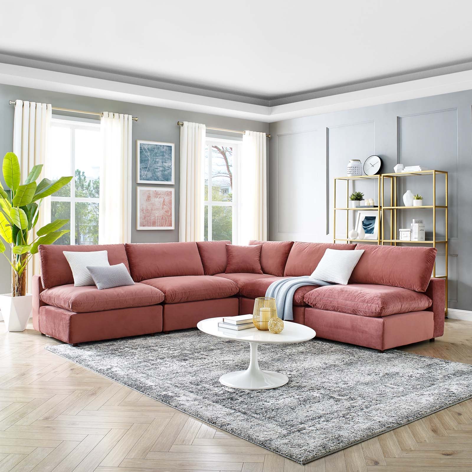 Modway Commix Down Filled Overstuffed Performance Velvet 5-Piece Sectional Sofa | Sofas | 