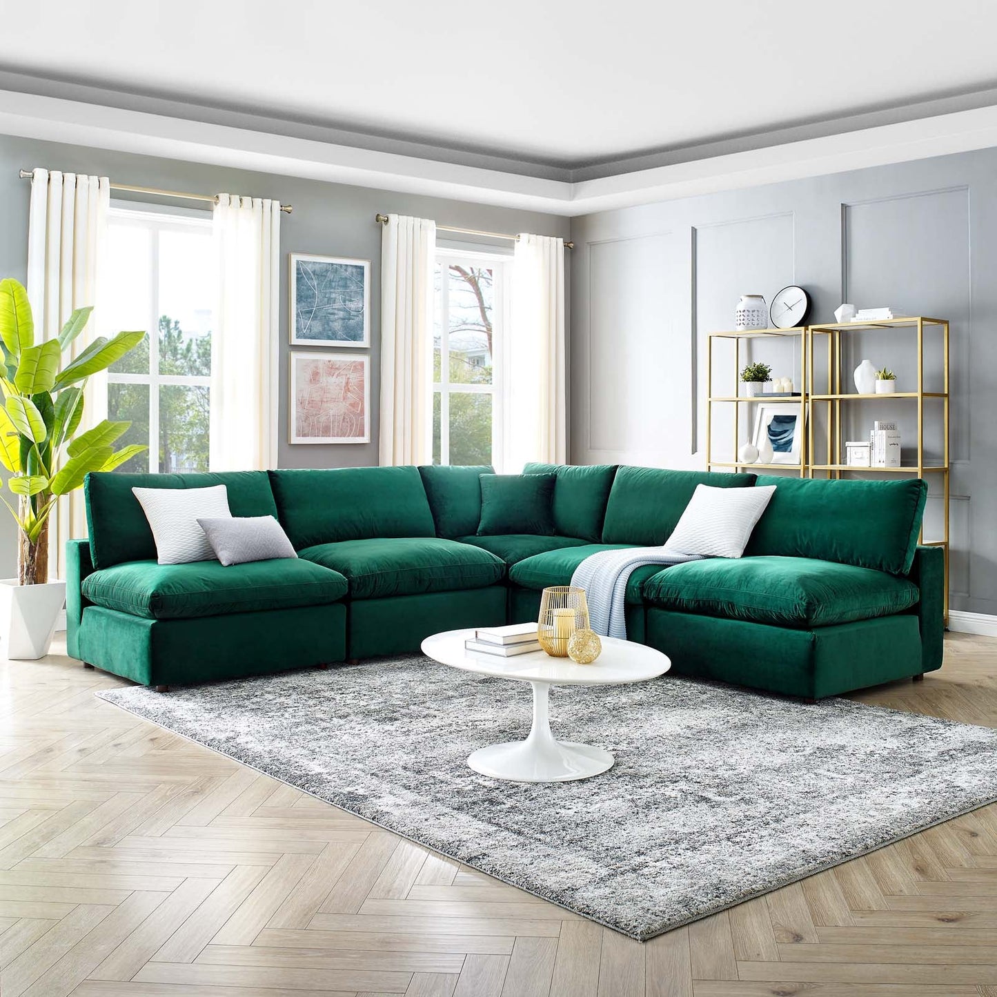 Modway Commix Down Filled Overstuffed Performance Velvet 5-Piece Sectional Sofa | Sofas | 