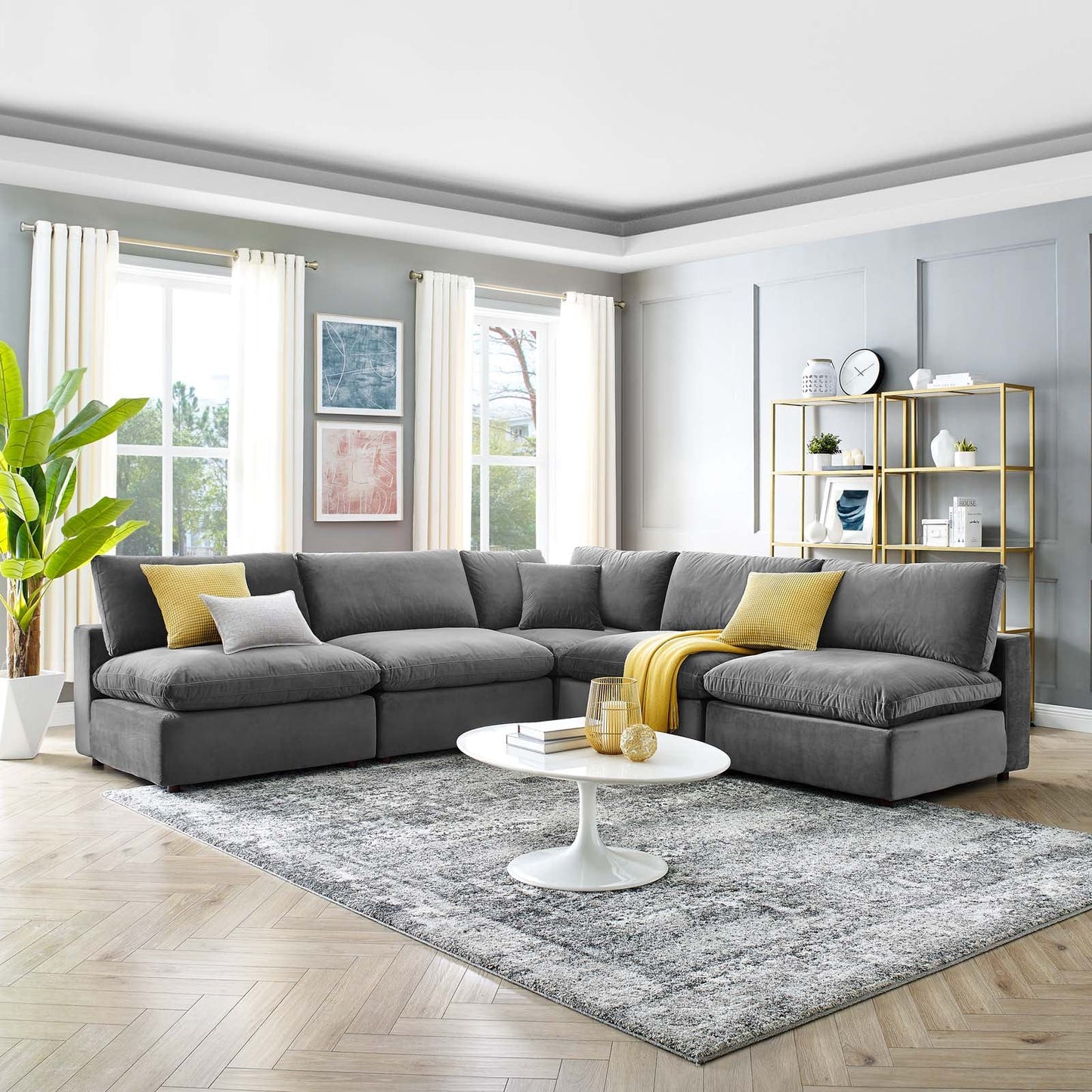 Modway Commix Down Filled Overstuffed Performance Velvet 5-Piece Sectional Sofa | Sofas | 