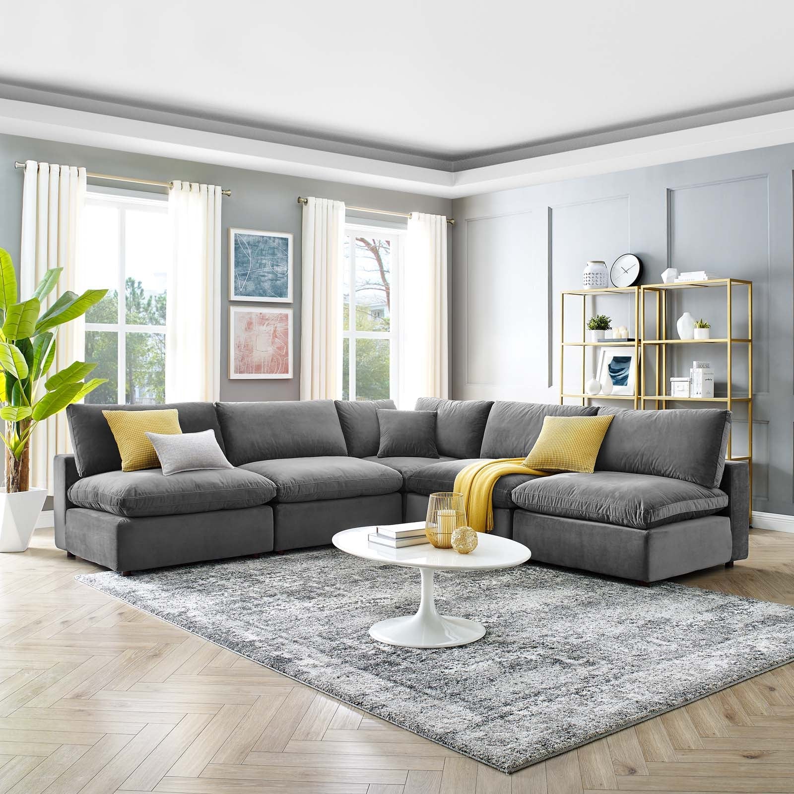 Modway Commix Down Filled Overstuffed Performance Velvet 5-Piece Sectional Sofa | Sofas | 