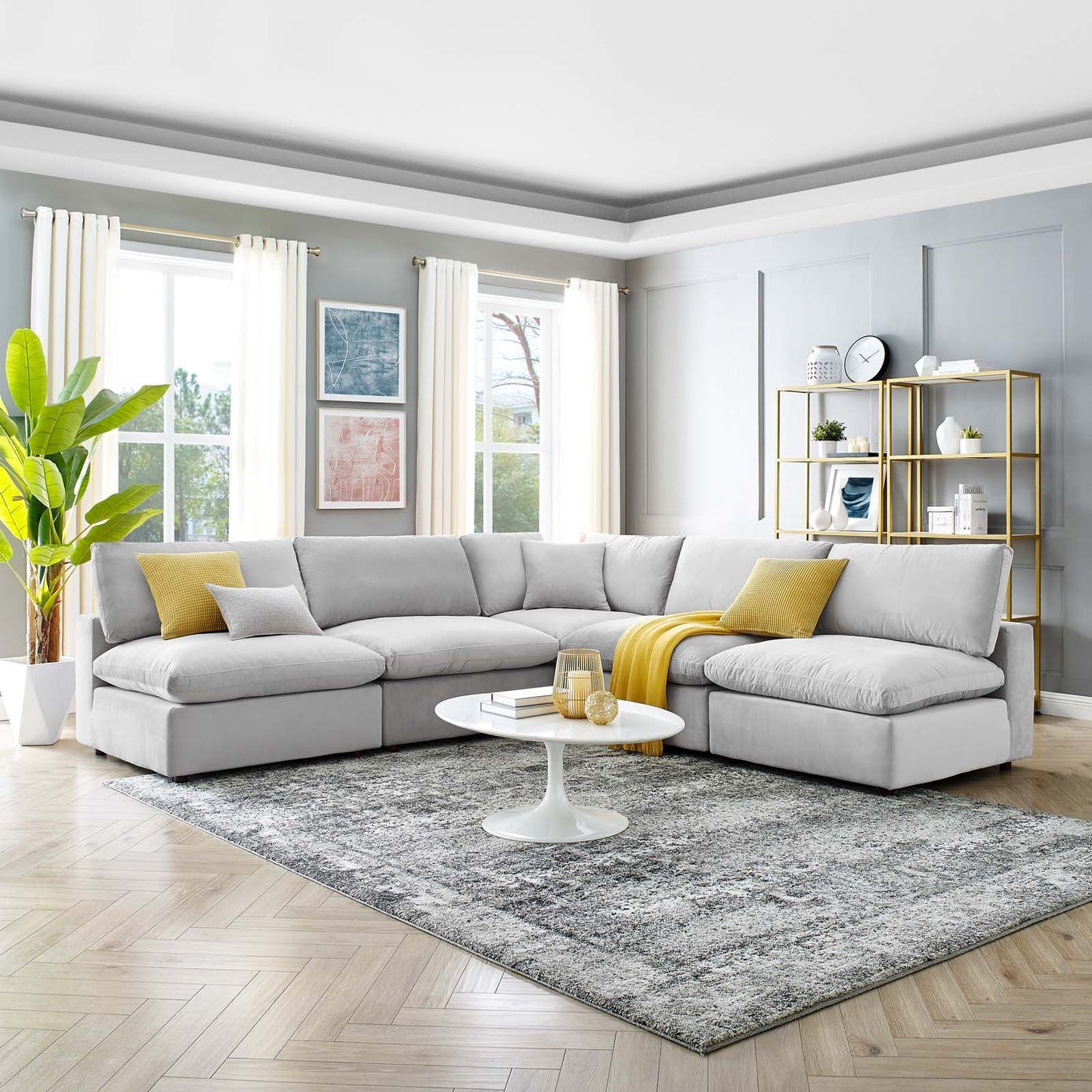 Modway Commix Down Filled Overstuffed Performance Velvet 5-Piece Sectional Sofa | Sofas | 