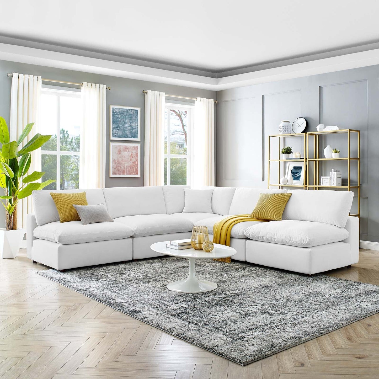 Modway Commix Down Filled Overstuffed Performance Velvet 5-Piece Sectional Sofa | Sofas | 