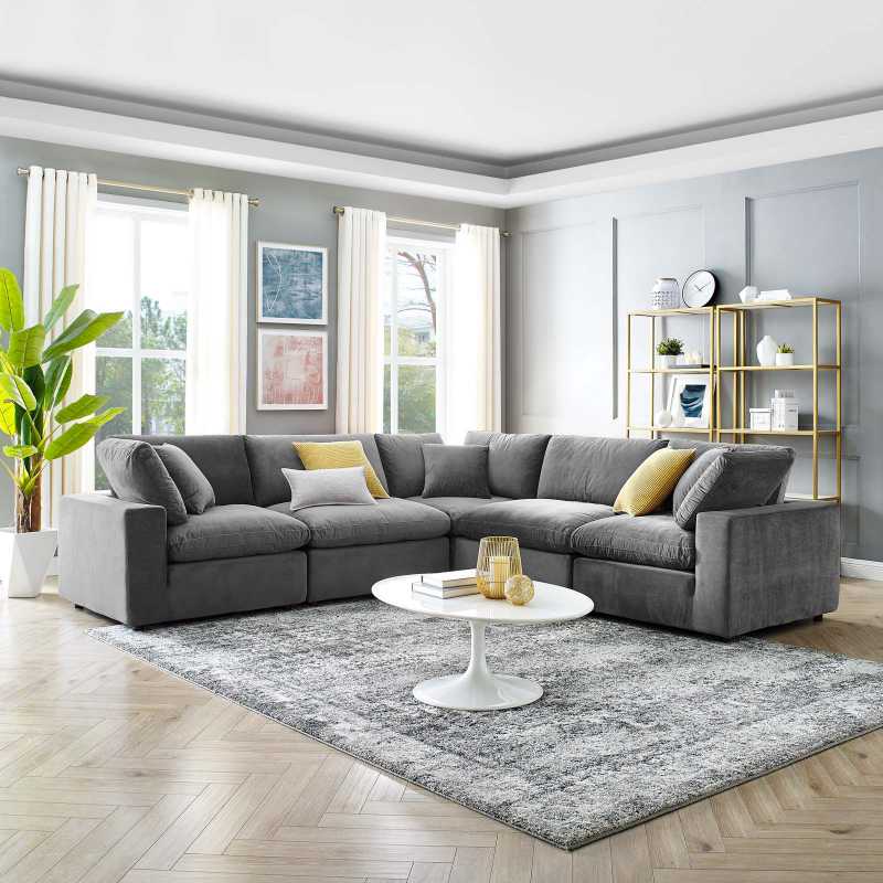 Modway Commix Down Filled Overstuffed Performance Velvet 5-Piece Sectional Sofa | Sofas | 