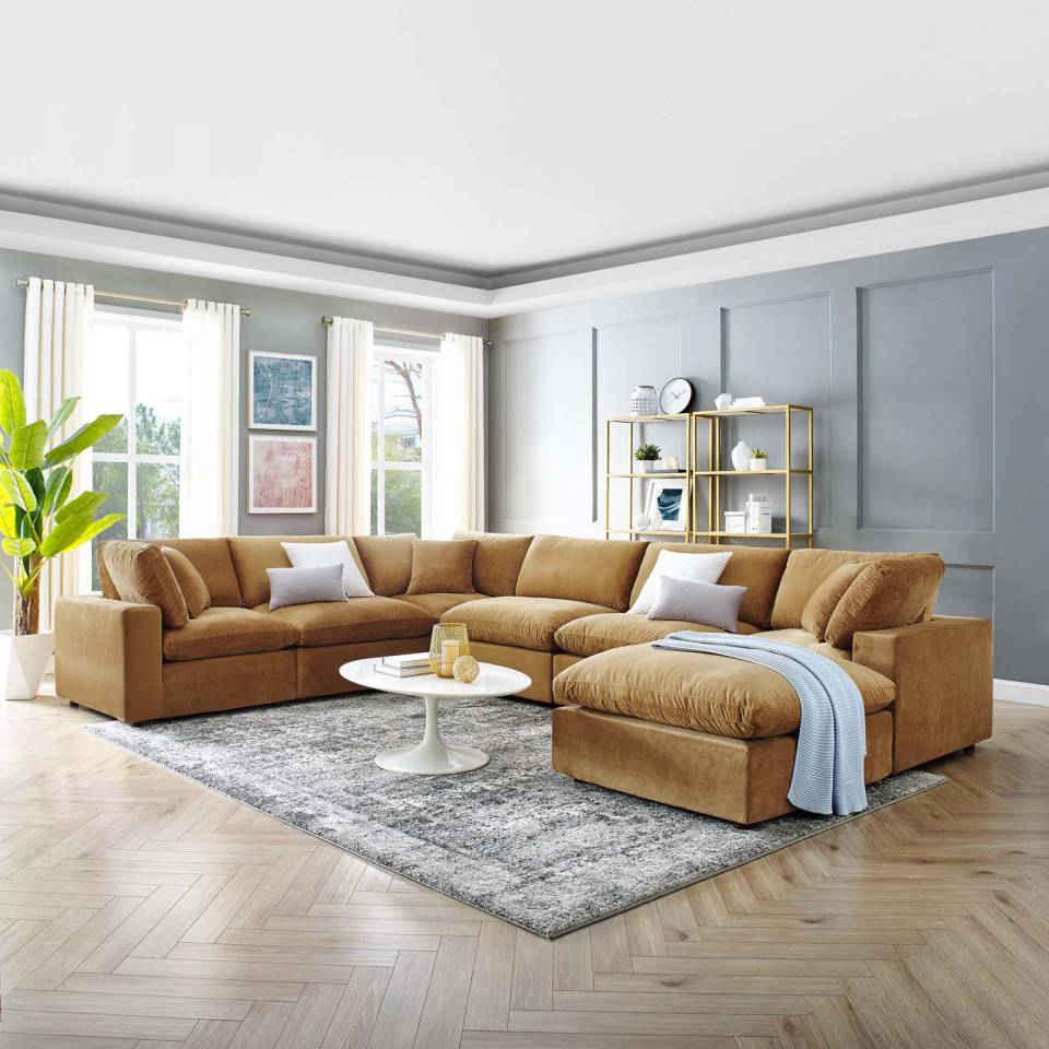 Modway Commix Down Filled Overstuffed Performance Velvet 7-Piece Sectional Sofa | Sofas