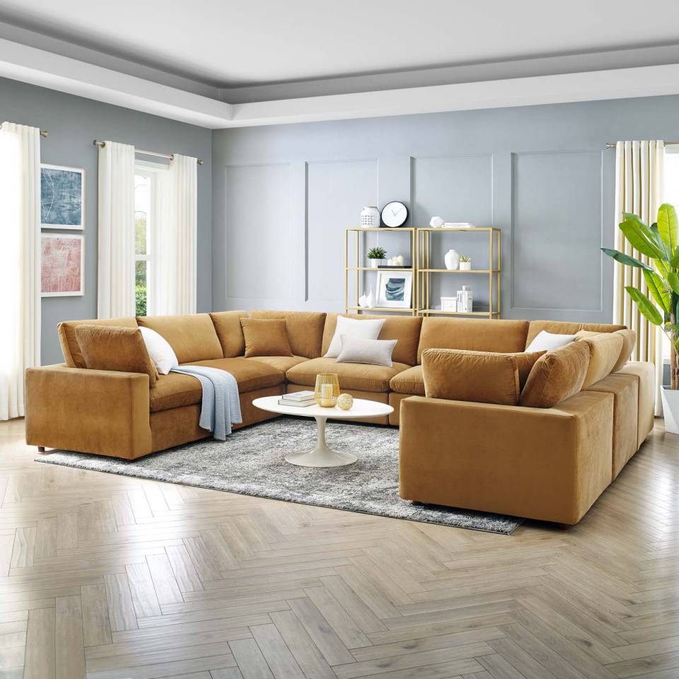 Modway Commix Down Filled Overstuffed Performance Velvet 8-Piece Sectional Sofa | Outdoor Sofas, Loveseats & Sectionals