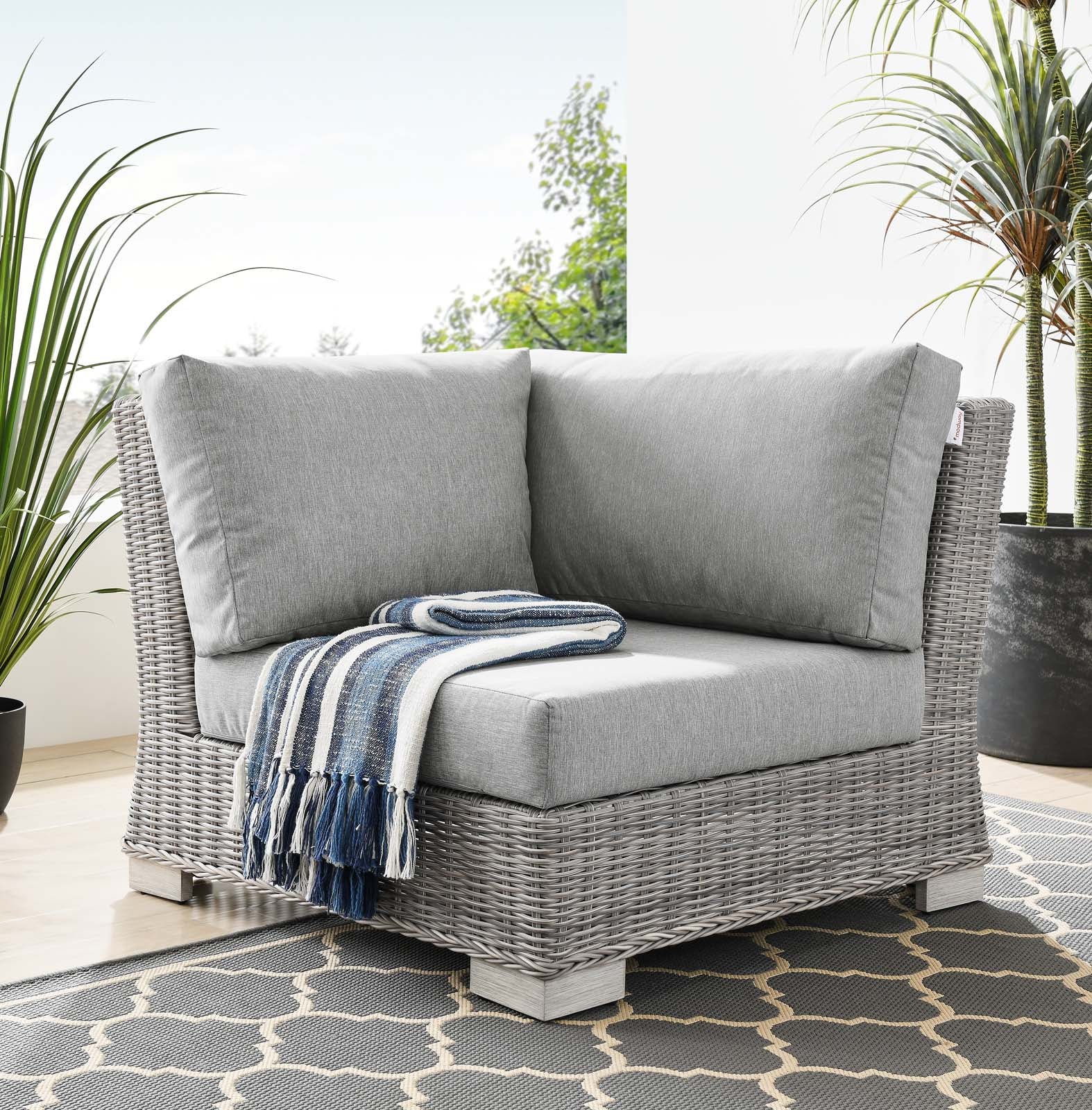 Modway Conway Outdoor Patio Wicker Rattan Corner Chair | Outdoor Sofas, Loveseats & Sectionals