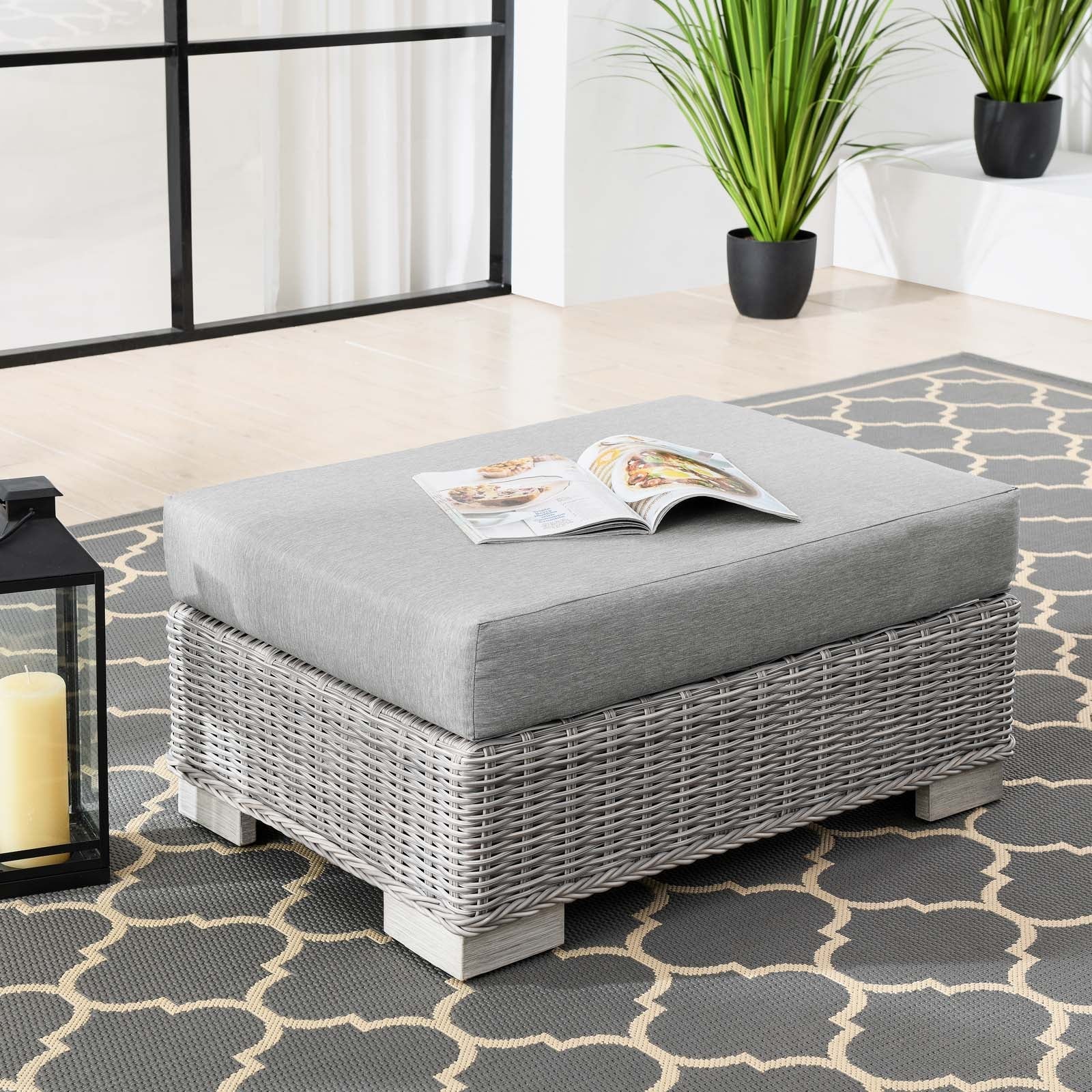 Modway Conway Outdoor Patio Wicker Rattan Ottoman | Outdoor Sofas, Loveseats & Sectionals