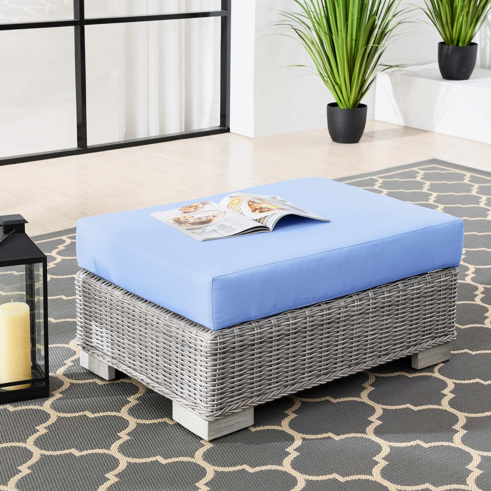 Modway Conway Outdoor Patio Wicker Rattan Ottoman | Outdoor Sofas, Loveseats & Sectionals | 