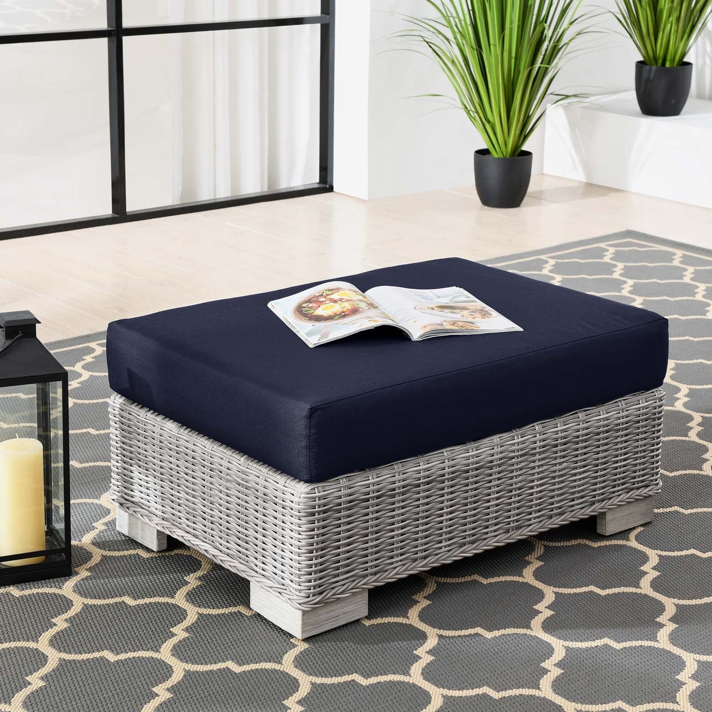 Modway Conway Outdoor Patio Wicker Rattan Ottoman | Outdoor Sofas, Loveseats & Sectionals | 