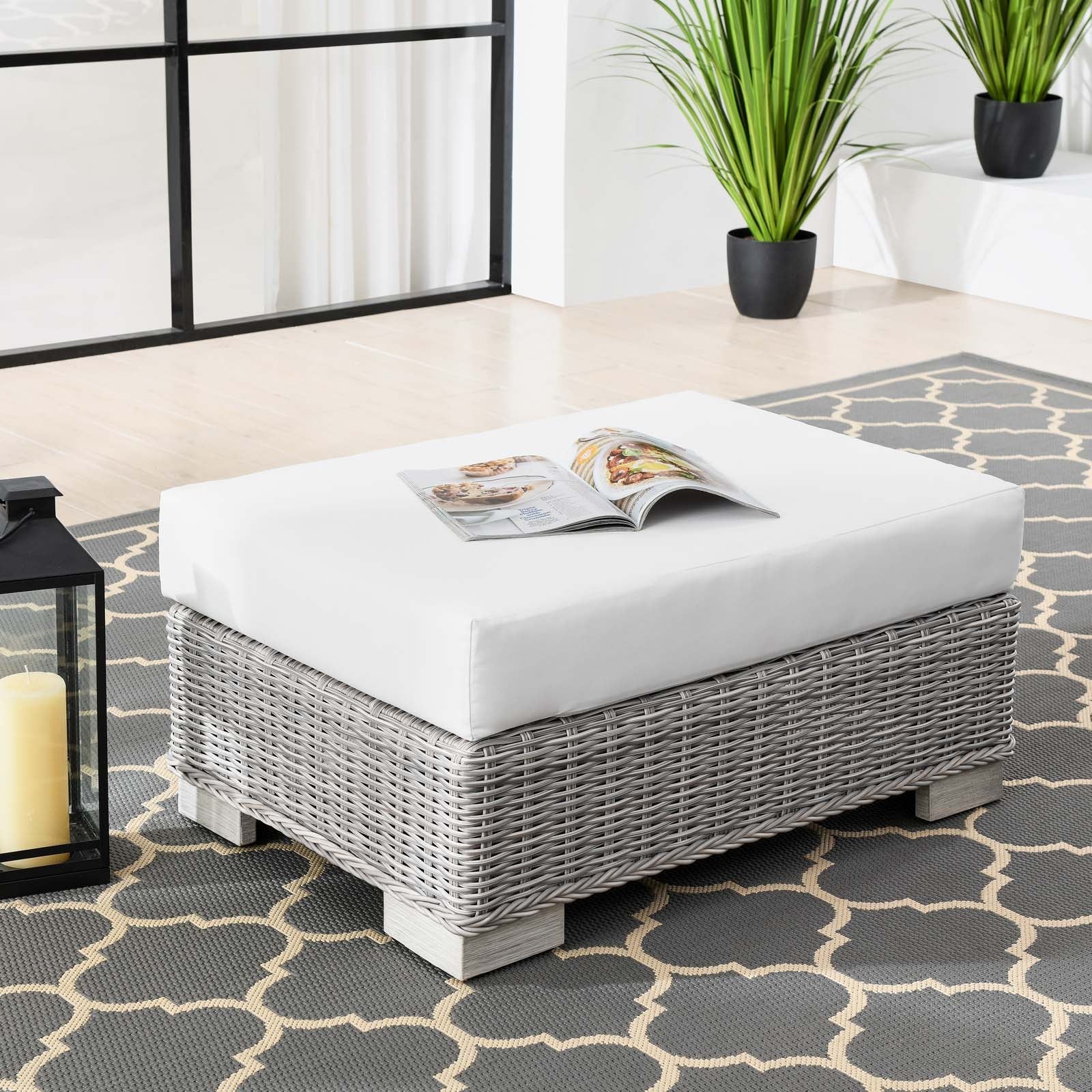 Modway Conway Outdoor Patio Wicker Rattan Ottoman | Outdoor Sofas, Loveseats & Sectionals | 