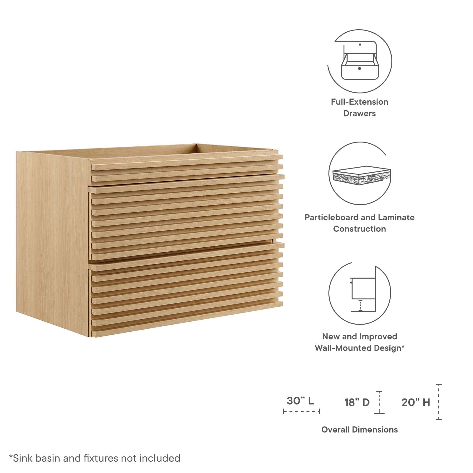 Render 30" Wall-Mount Bathroom Vanity By Modway - EEI-4850 | Bathroom Accessories | Modishstore - 23