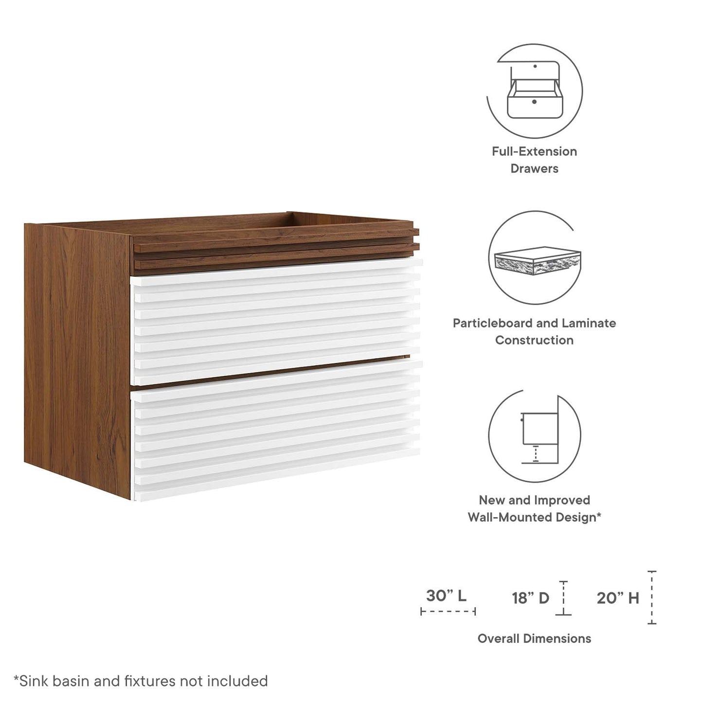 Render 30" Wall-Mount Bathroom Vanity By Modway - EEI-4850 | Bathroom Accessories | Modishstore - 48