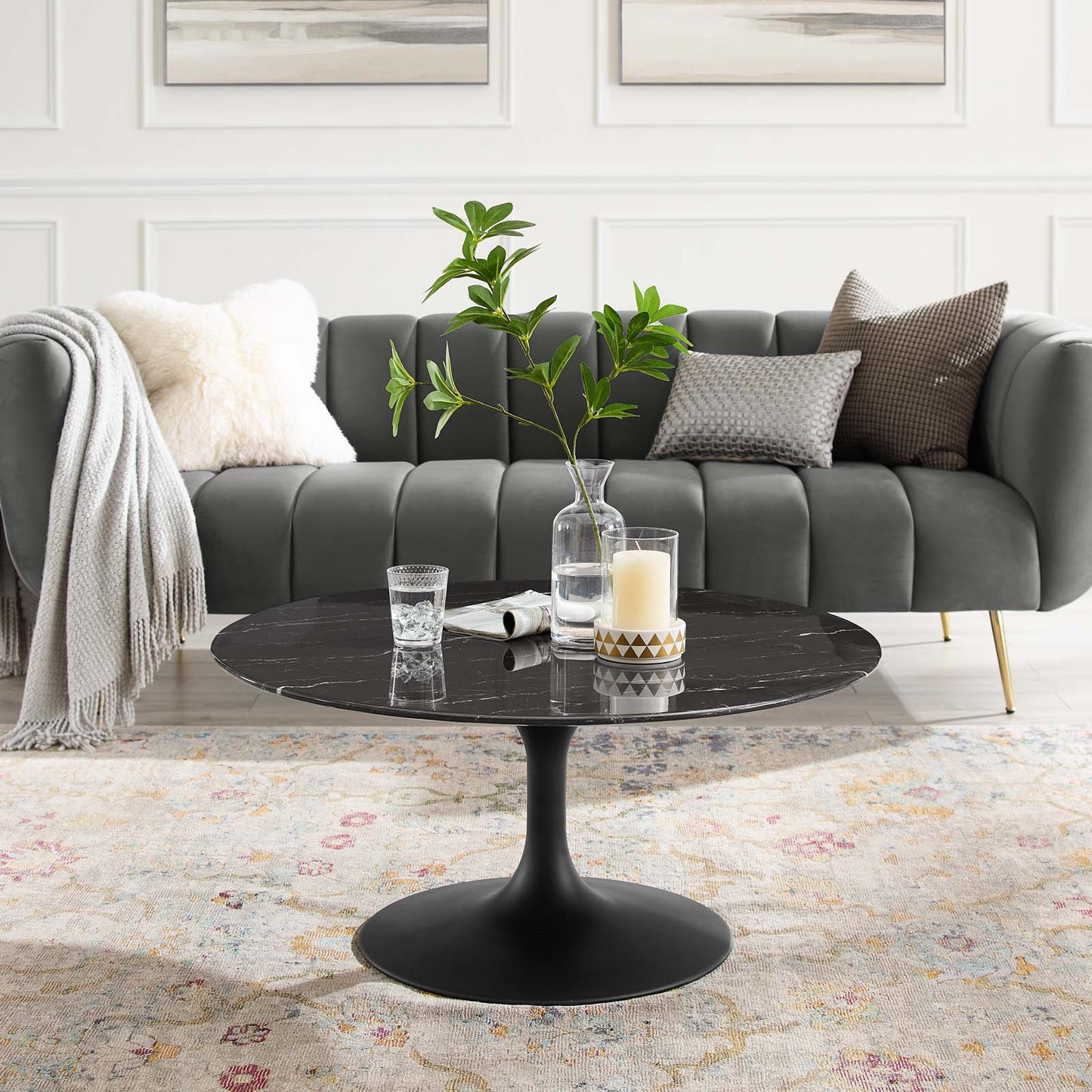 Modway Lippa 36" Round Artificial Marble Coffee Table | Coffee Tables | Modishstore