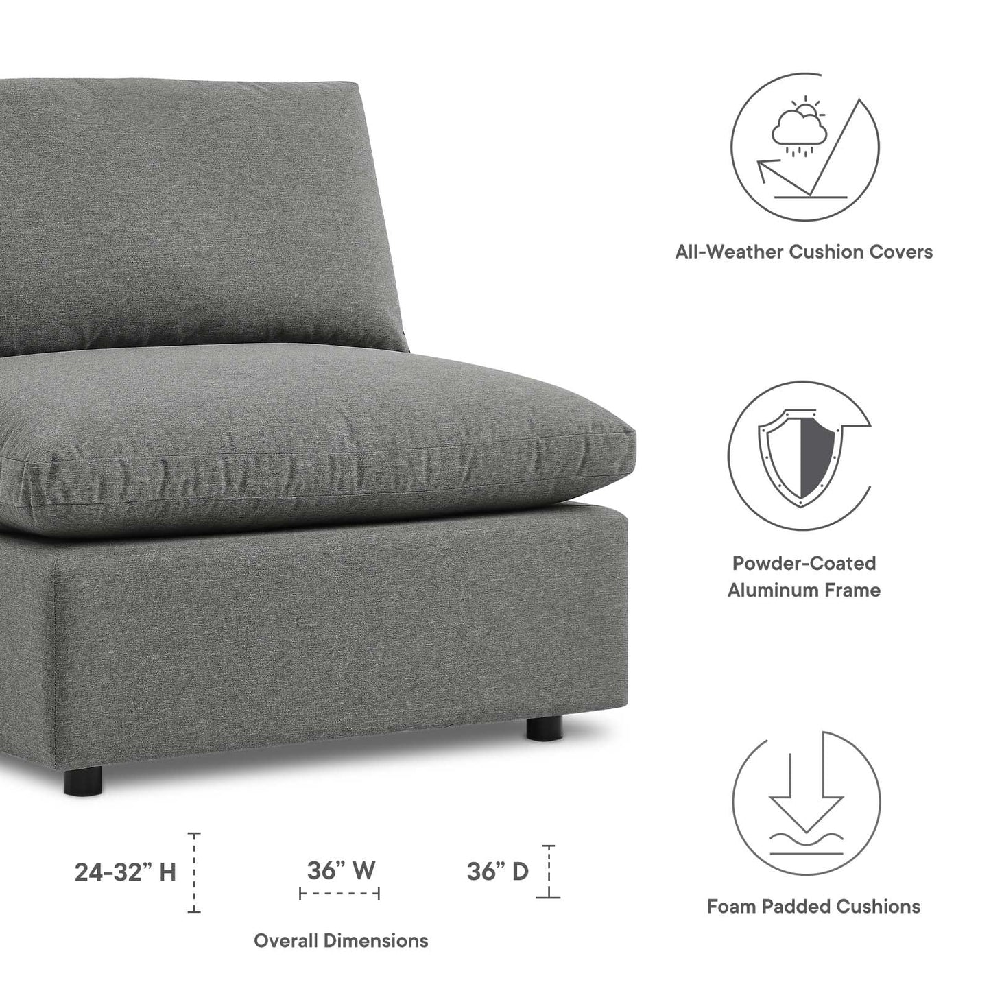 Commix Overstuffed Outdoor Patio Armless Chair By Modway | Outdoor Chairs | 