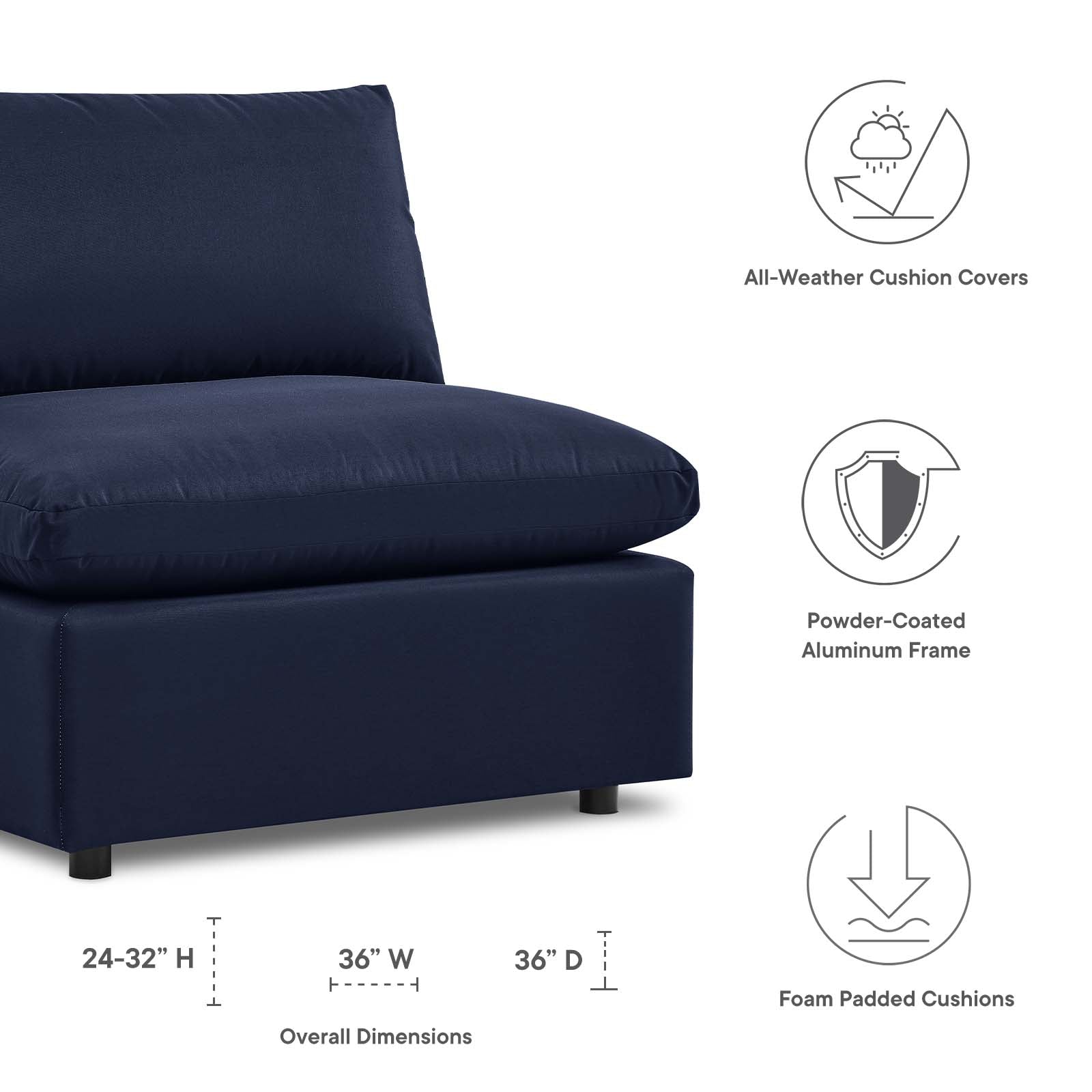 Commix Overstuffed Outdoor Patio Armless Chair By Modway | Outdoor Chairs | 