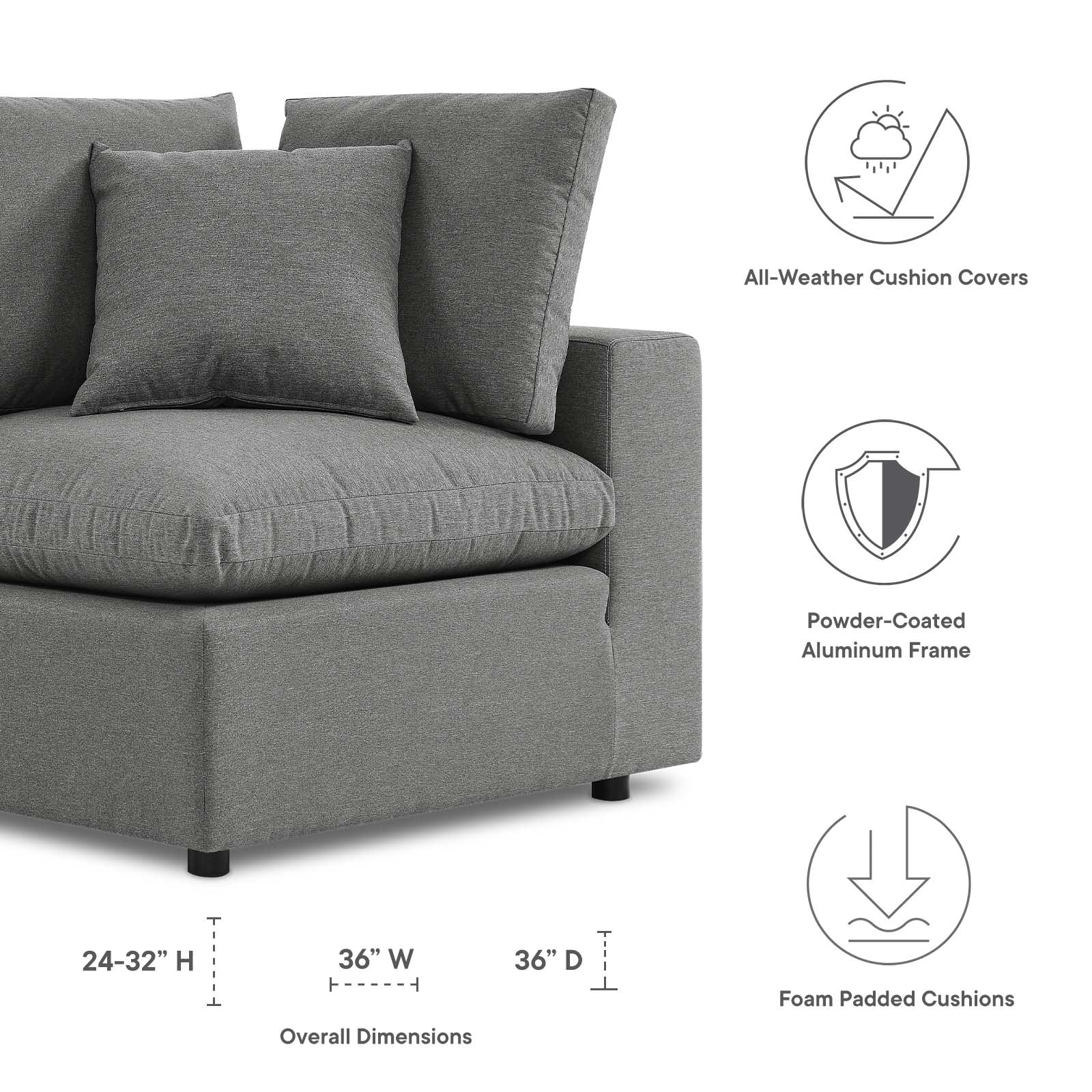 Modway Commix Overstuffed Outdoor Patio Corner Chair | Outdoor Sofas, Loveseats & Sectionals | 