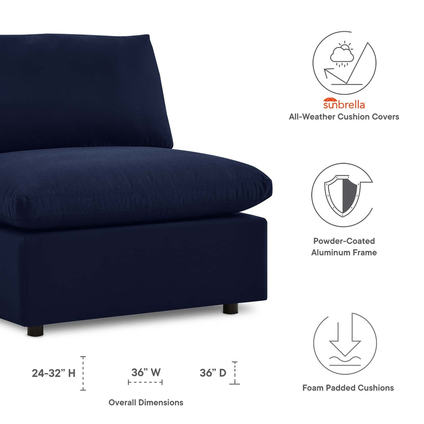 Modway Commix Sunbrella® Outdoor Patio Armless Chair | Outdoor Sofas, Loveseats & Sectionals | 