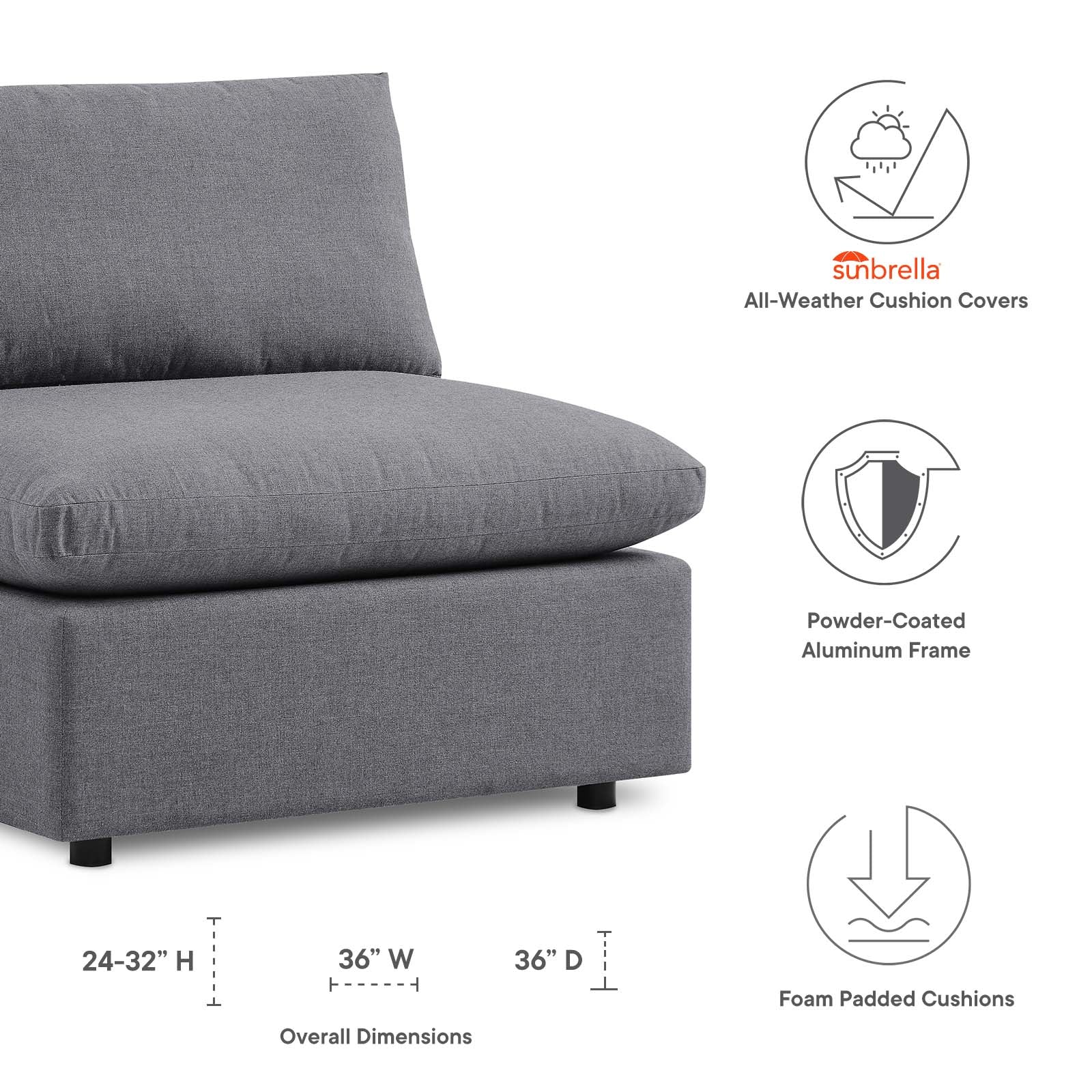 Modway Commix Sunbrella® Outdoor Patio Armless Chair | Outdoor Sofas, Loveseats & Sectionals | 