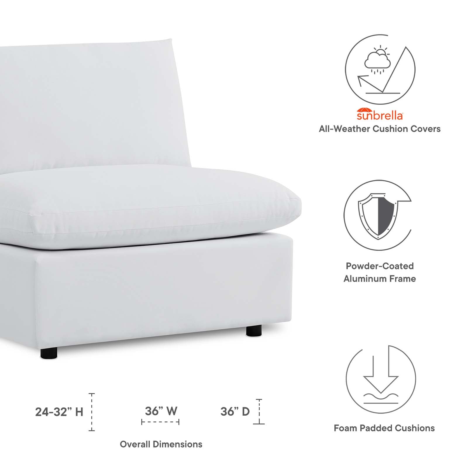 Modway Commix Sunbrella® Outdoor Patio Armless Chair | Outdoor Sofas, Loveseats & Sectionals | 