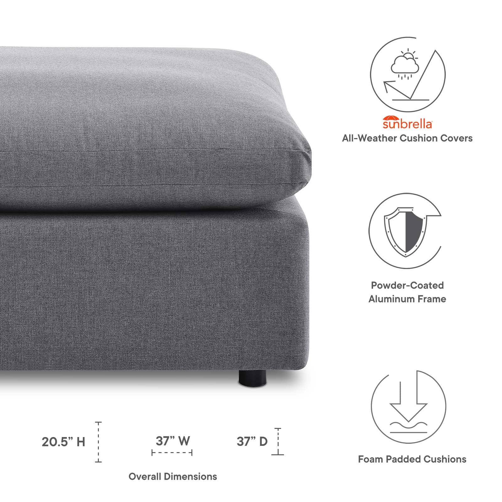 Modway Commix Sunbrella® Outdoor Patio Ottoman | Outdoor Sofas, Loveseats & Sectionals | 