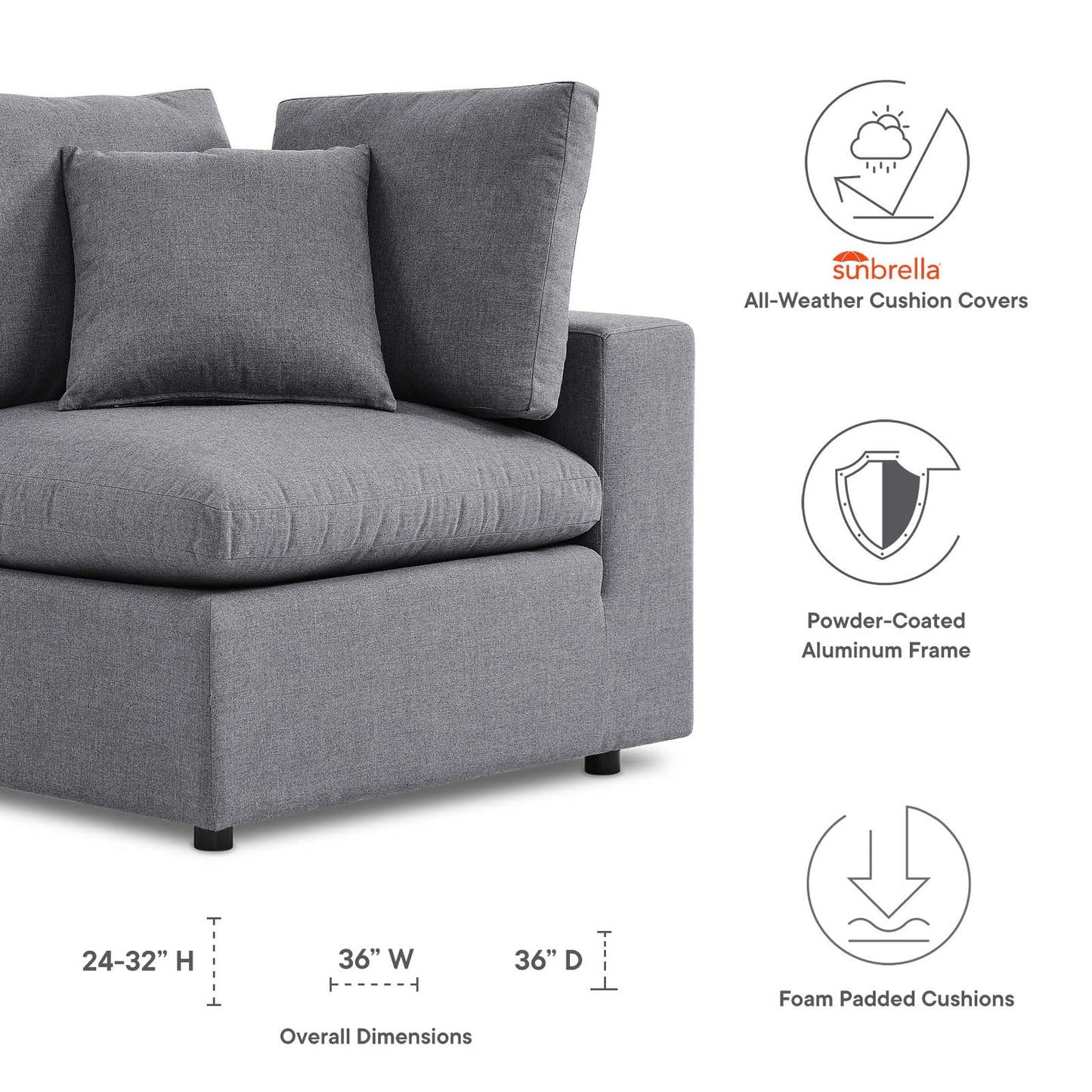 Modway Commix Sunbrella® Outdoor Patio Corner Chair | Outdoor Sofas, Loveseats & Sectionals | 