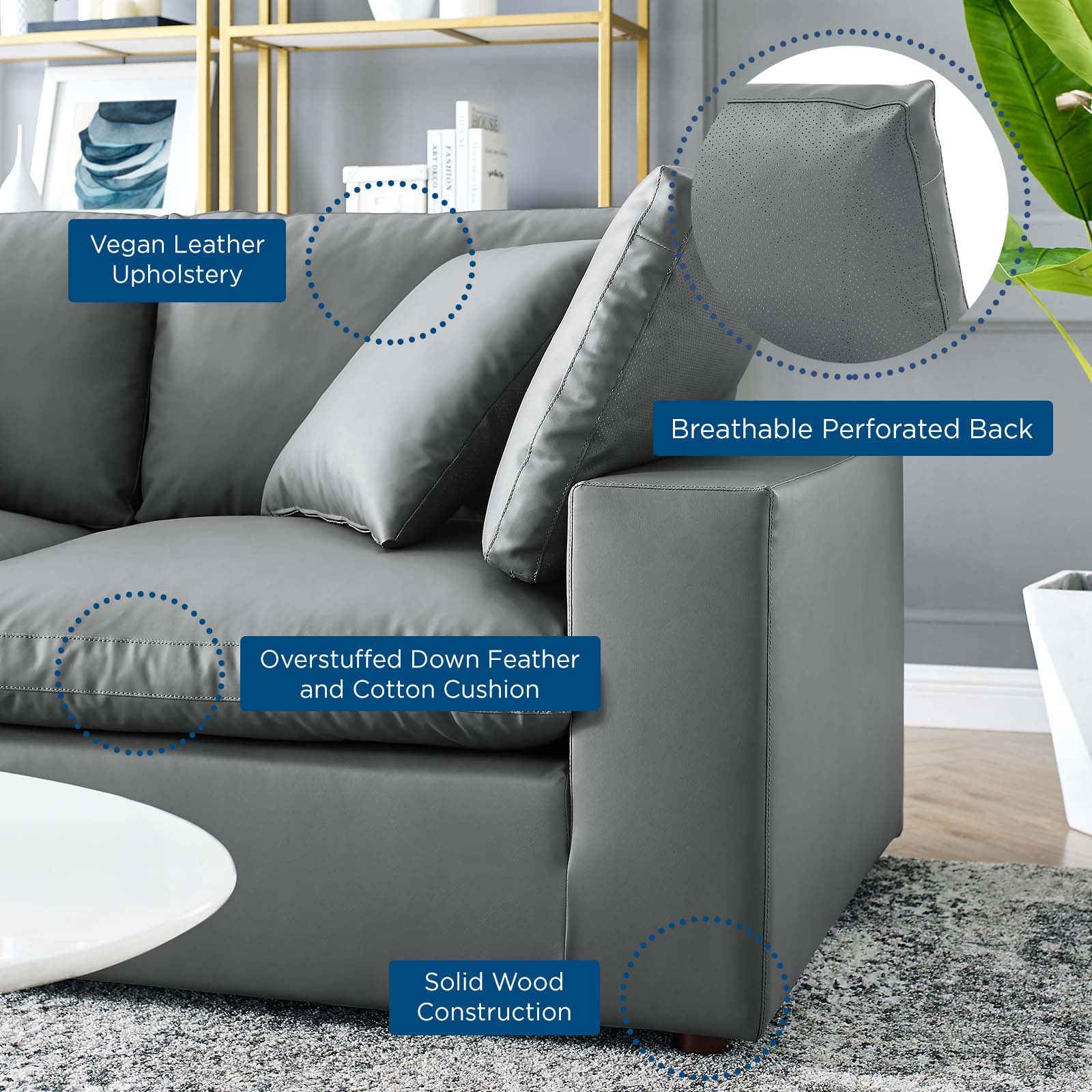 Modway Commix Down Filled Overstuffed Vegan Leather 5-Piece Sectional Sofa | Sofas | 