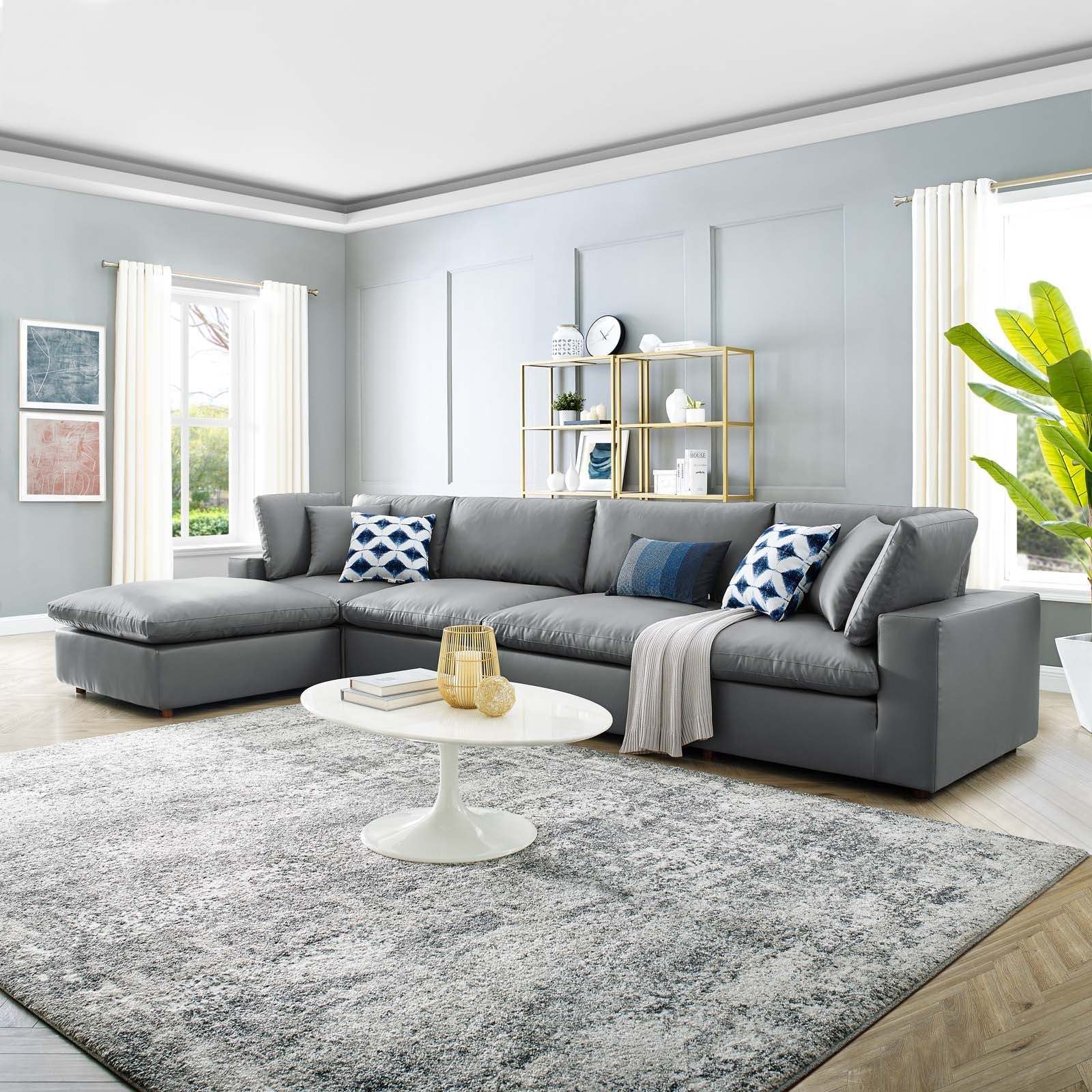 Modway Commix Down Filled Overstuffed Vegan Leather 5-Piece Sectional Sofa | Sofas