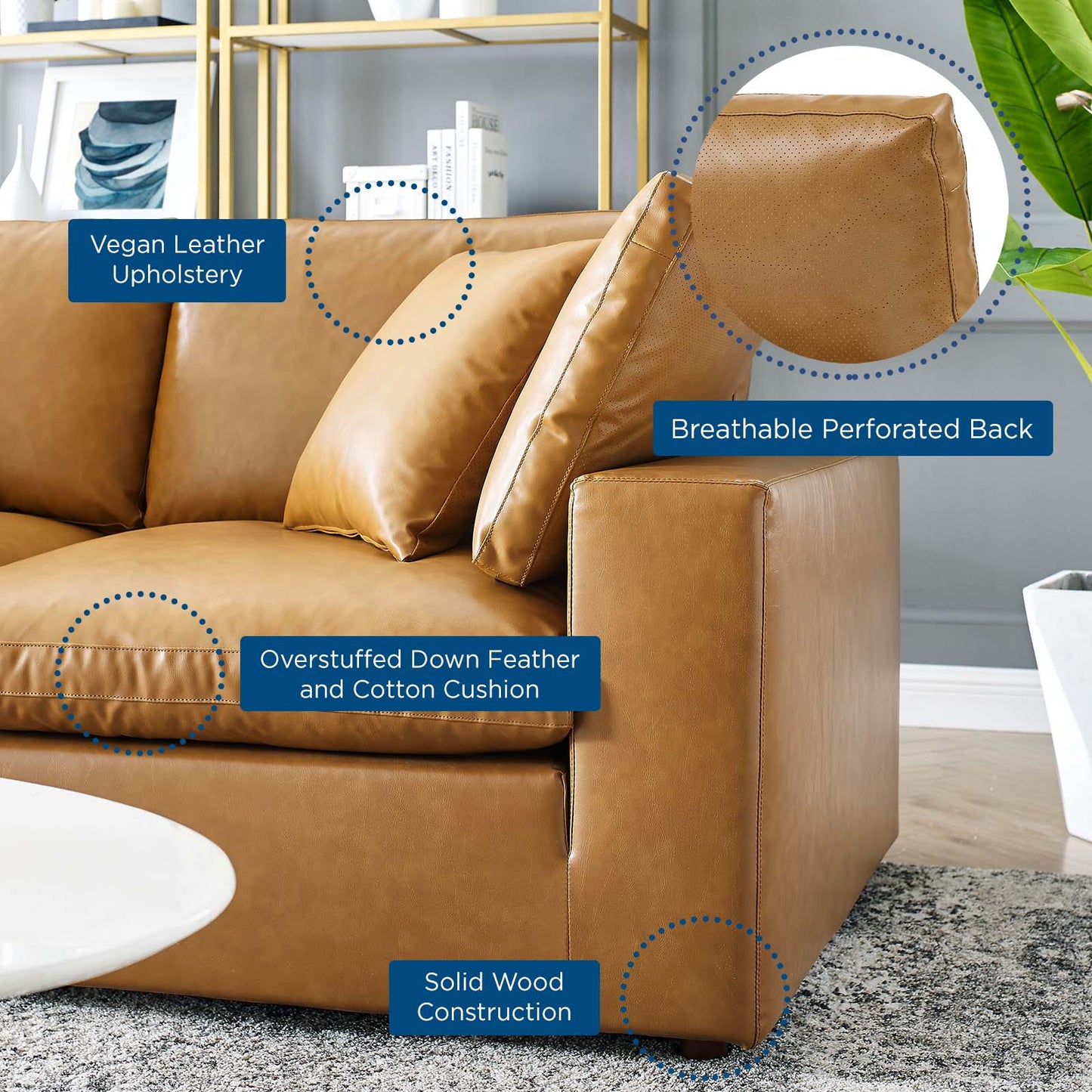 Modway Commix Down Filled Overstuffed Vegan Leather 5-Piece Sectional Sofa | Sofas | 