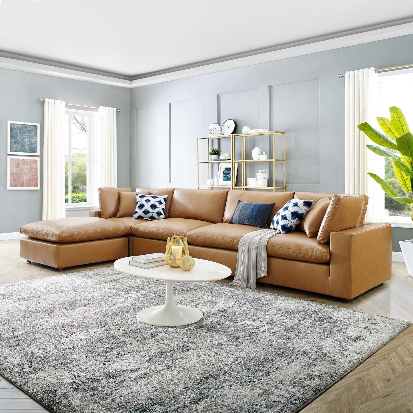 Modway Commix Down Filled Overstuffed Vegan Leather 5-Piece Sectional Sofa | Sofas | 