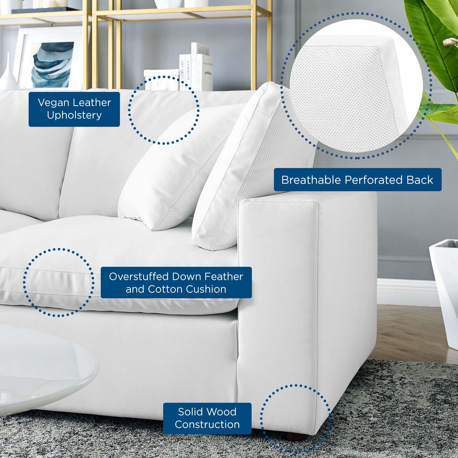 Modway Commix Down Filled Overstuffed Vegan Leather 5-Piece Sectional Sofa | Sofas | 