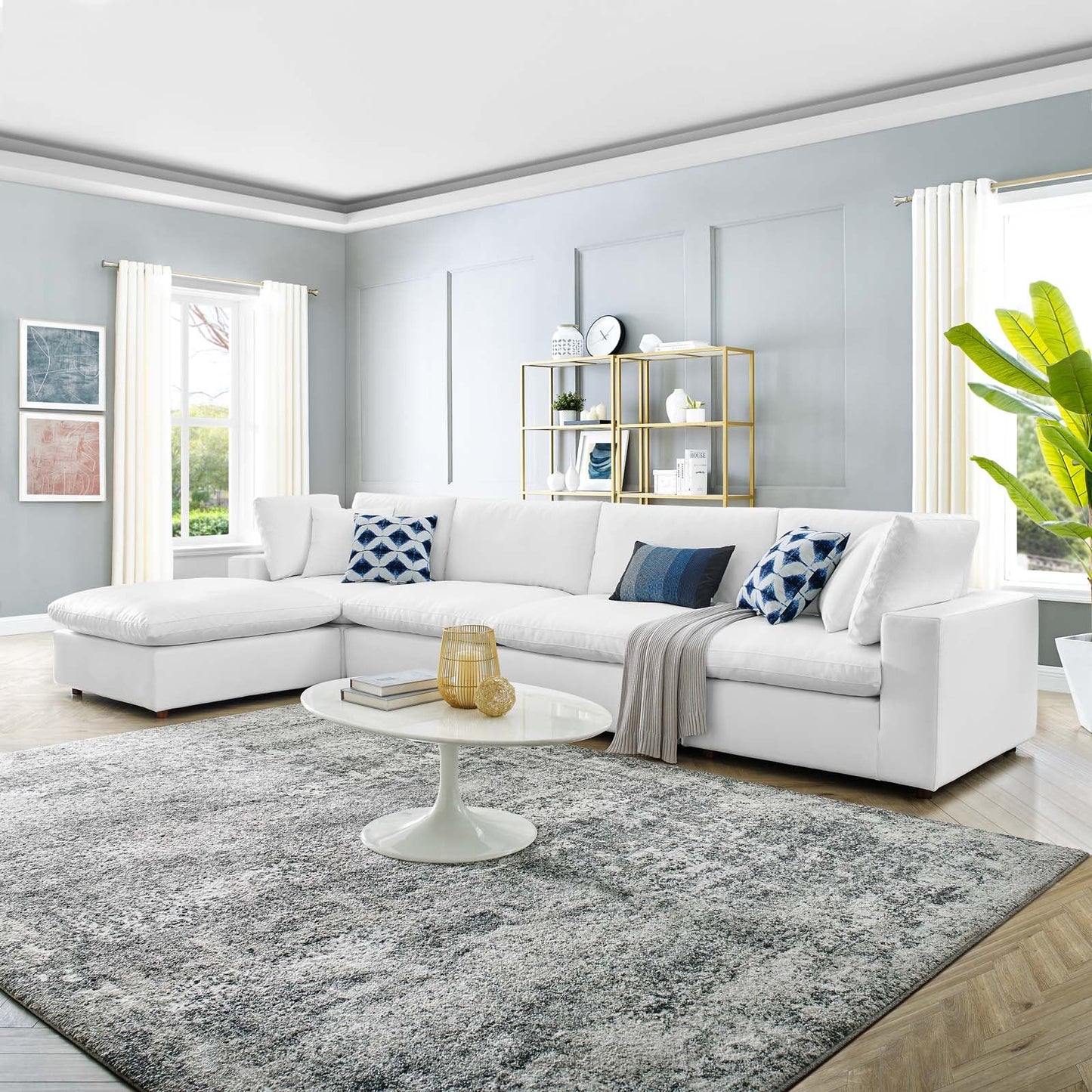 Modway Commix Down Filled Overstuffed Vegan Leather 5-Piece Sectional Sofa | Sofas | 