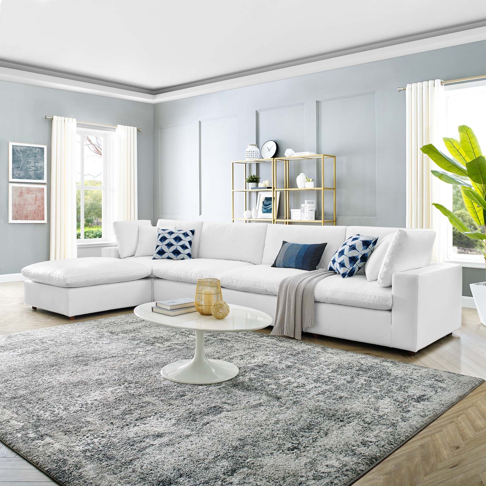 Modway Commix Down Filled Overstuffed Vegan Leather 5-Piece Sectional Sofa | Sofas | 