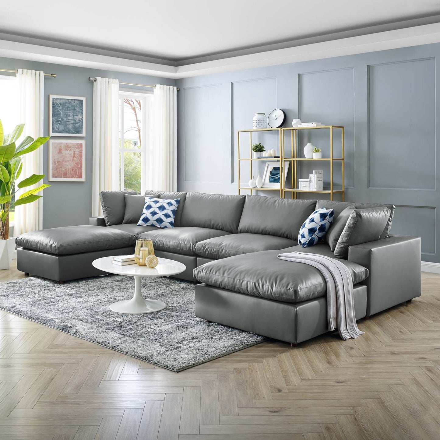 Modway Commix Down Filled Overstuffed Vegan Leather 6-Piece Sectional Sofa | Sofas