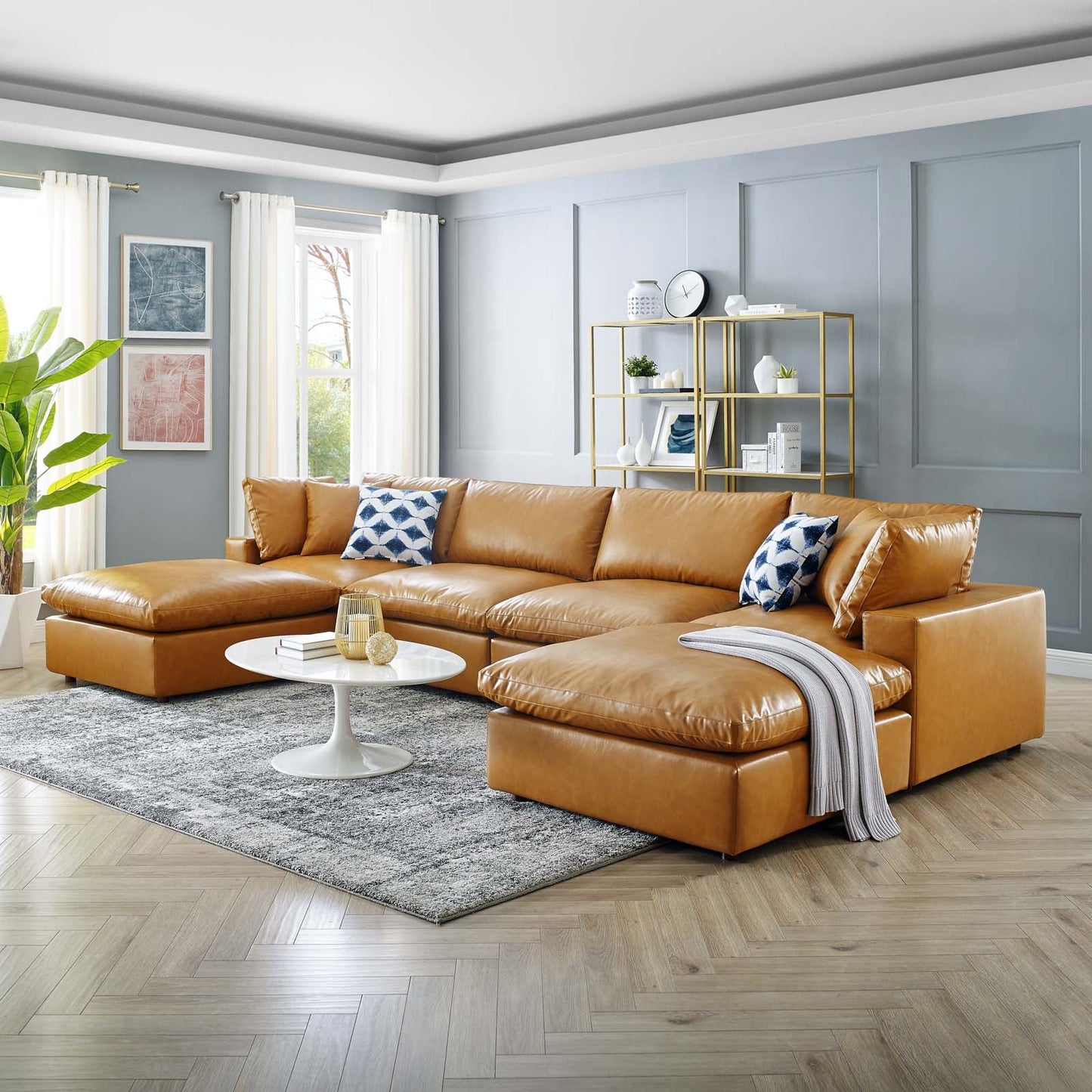Modway Commix Down Filled Overstuffed Vegan Leather 6-Piece Sectional Sofa | Sofas | 