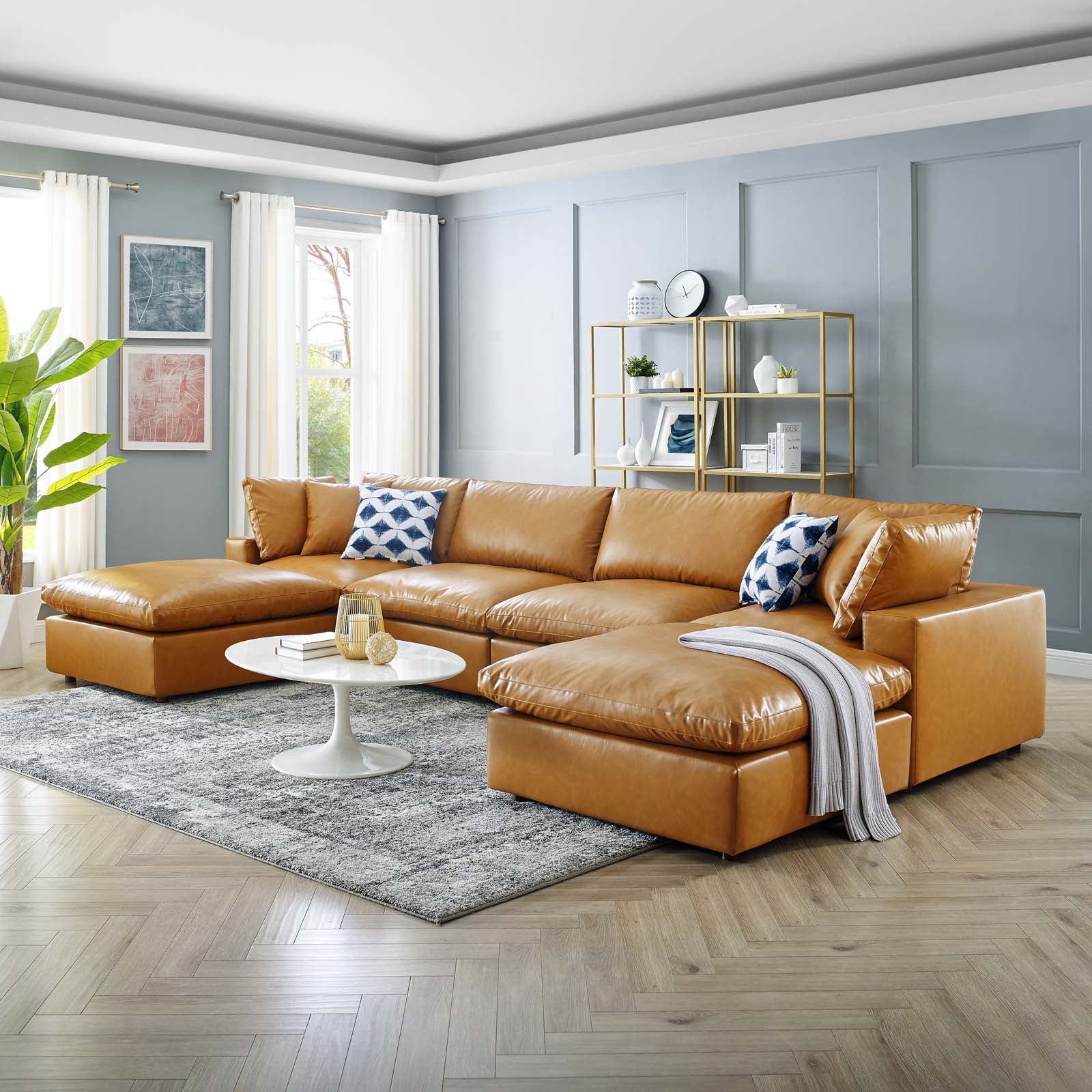 Modway Commix Down Filled Overstuffed Vegan Leather 6-Piece Sectional Sofa | Sofas | 